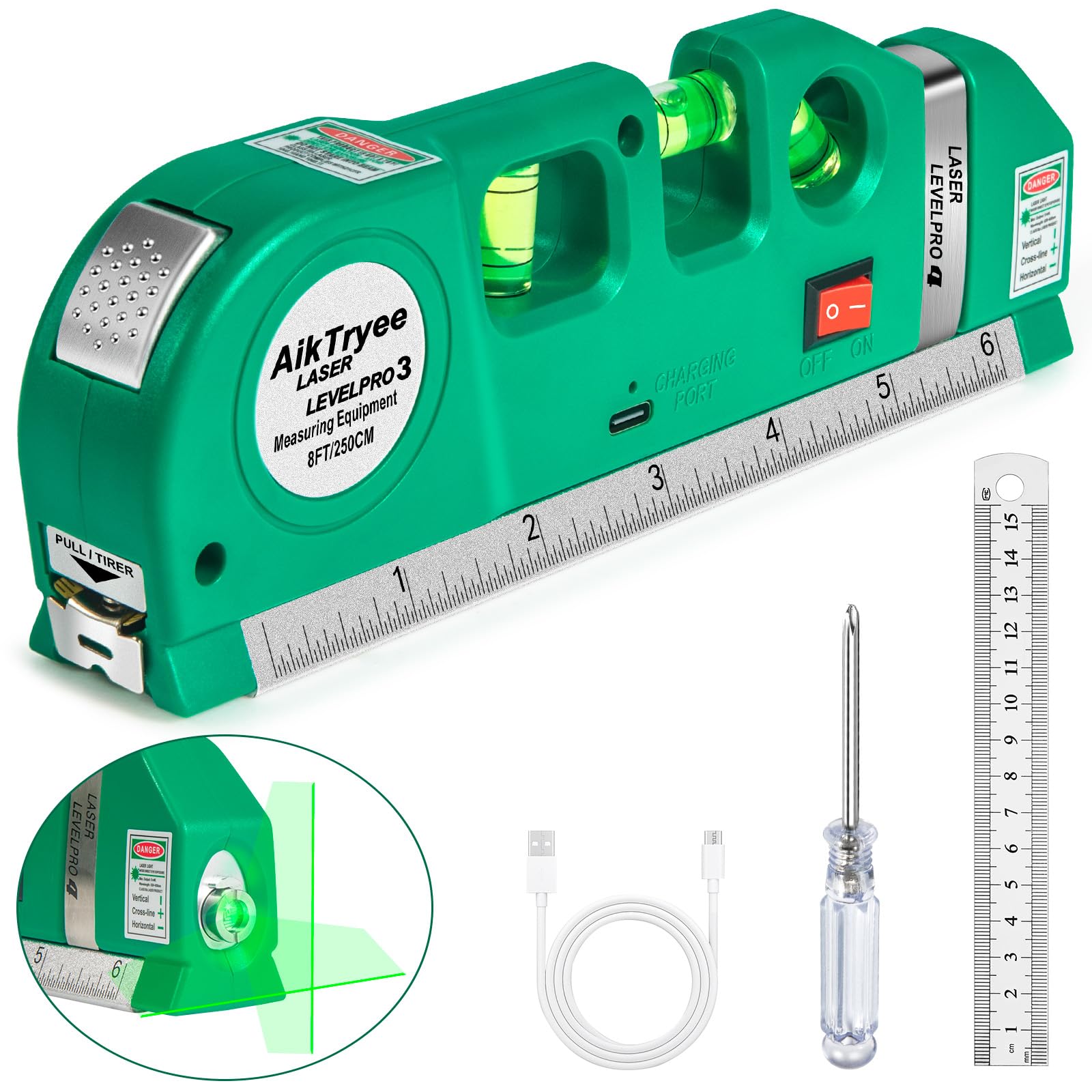 Laser Level Line Tool, Multipurpose Laser Level Kit Standard Cross Line Laser leveler Beam Tool with Metric Rulers 8ft/2.5M for Picture Hanging cabinets Tile Walls by AikTryee.
