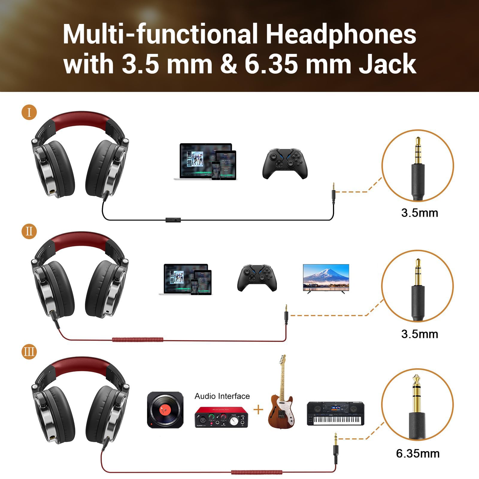 OneOdio Wired Over Ear Headphones Hi-Res Studio Monitor & Mixing DJ Stereo Headsets with 50mm Drivers and 1/4 to 3.5mm Jack for AMP Computer Recording Podcast Keyboard Guitar Laptop - Black