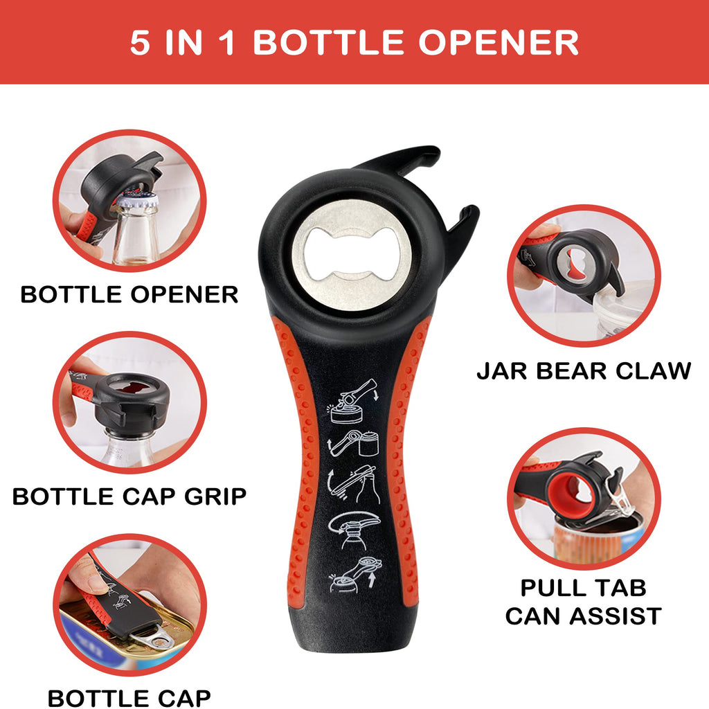 Jar Opener for Weak Hands, Seniors with Arthritis, 5 in 1 Multi Function Bottle Opener Lid Opener For Arthritic Hands with Non Slip Rubber Jar opener Gripper Pad(blue)