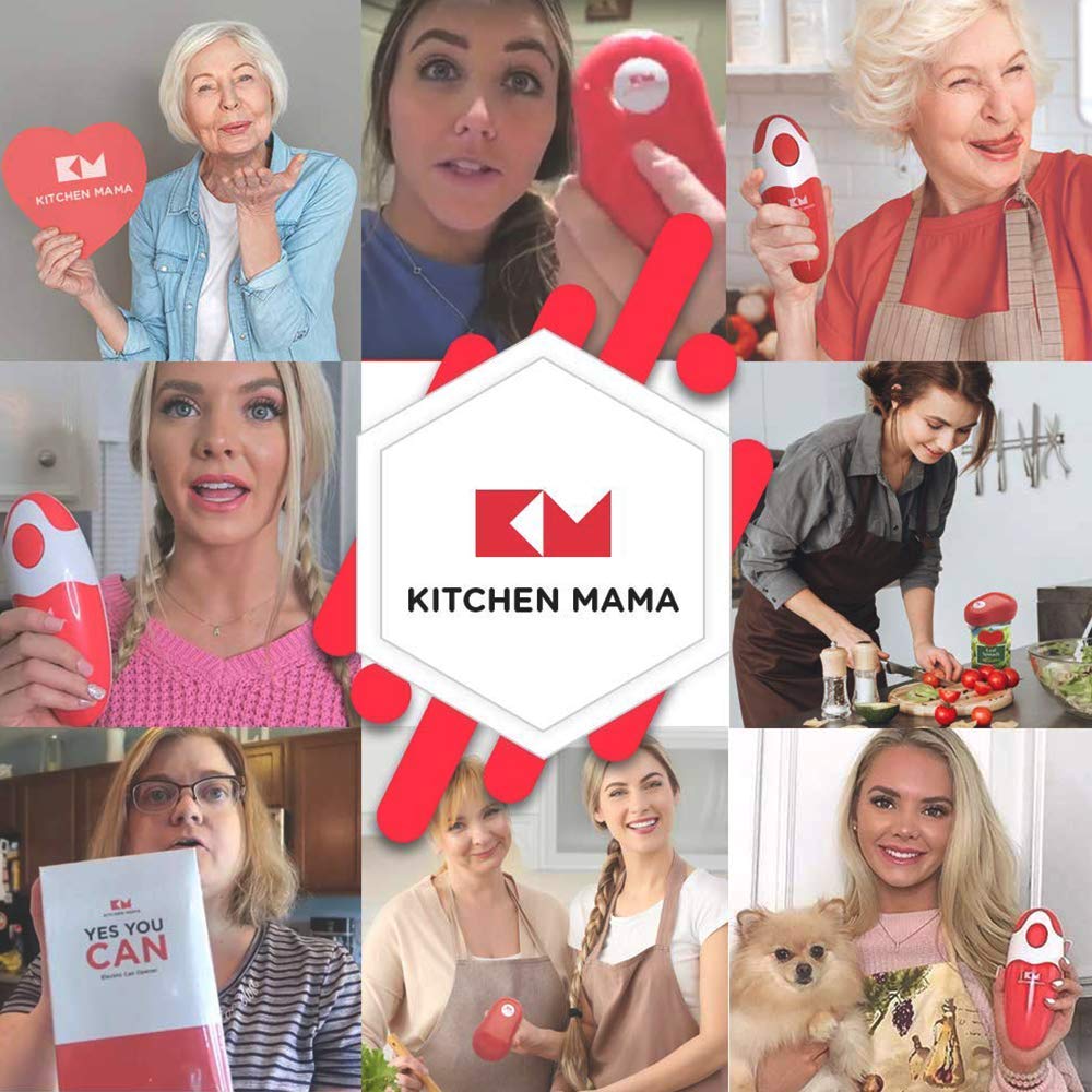Kitchen Mama Auto Electric Can Opener: Open Your Cans with A Simple Press of Button - Automatic, Hands Free, Smooth Edge, Battery Operated, YES YOU CAN (Red)