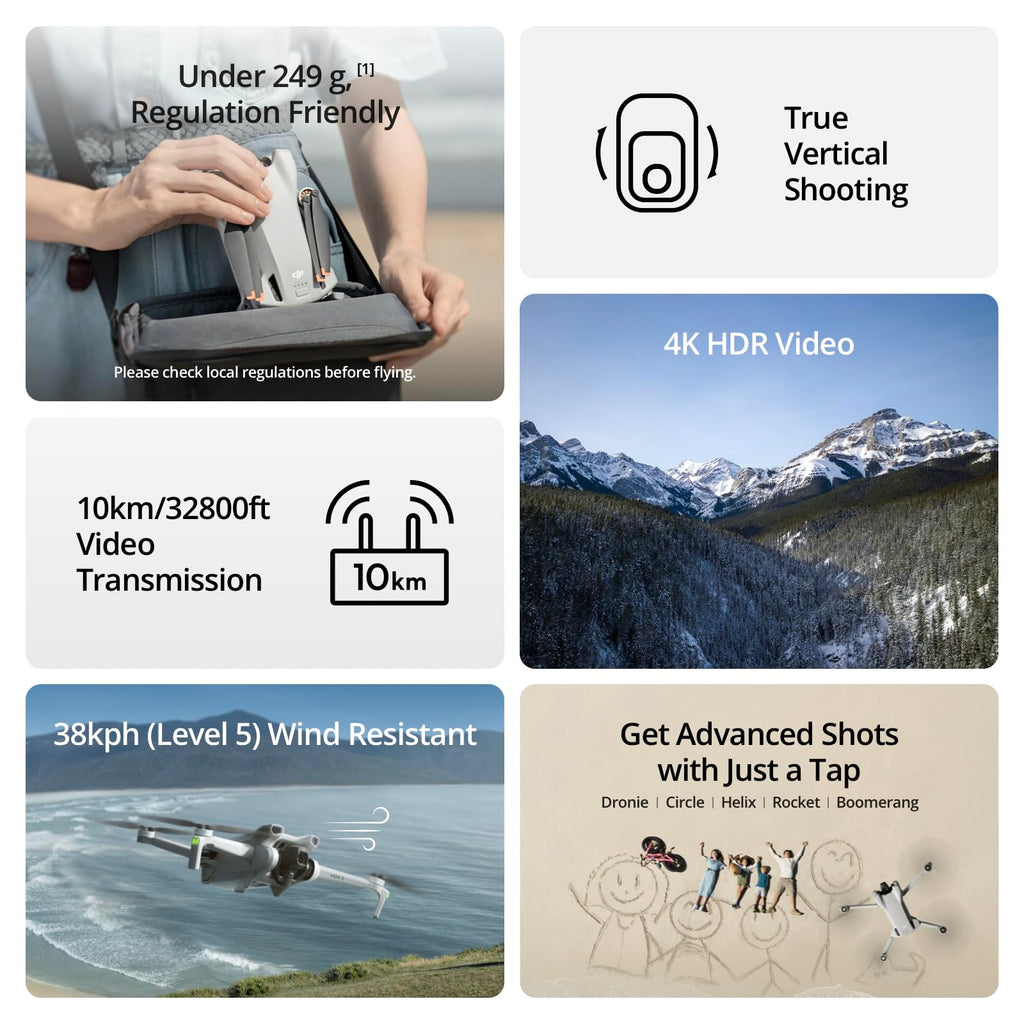 DJI Mini 3 Fly More Combo (DJI RC), Drones with Camera for Adults 4K, 3 Batteries for 114-min Flight Time, Vertical Shooting, 32800ft (10km) Video Transmission, Lightweight Mini Drone for Beginners