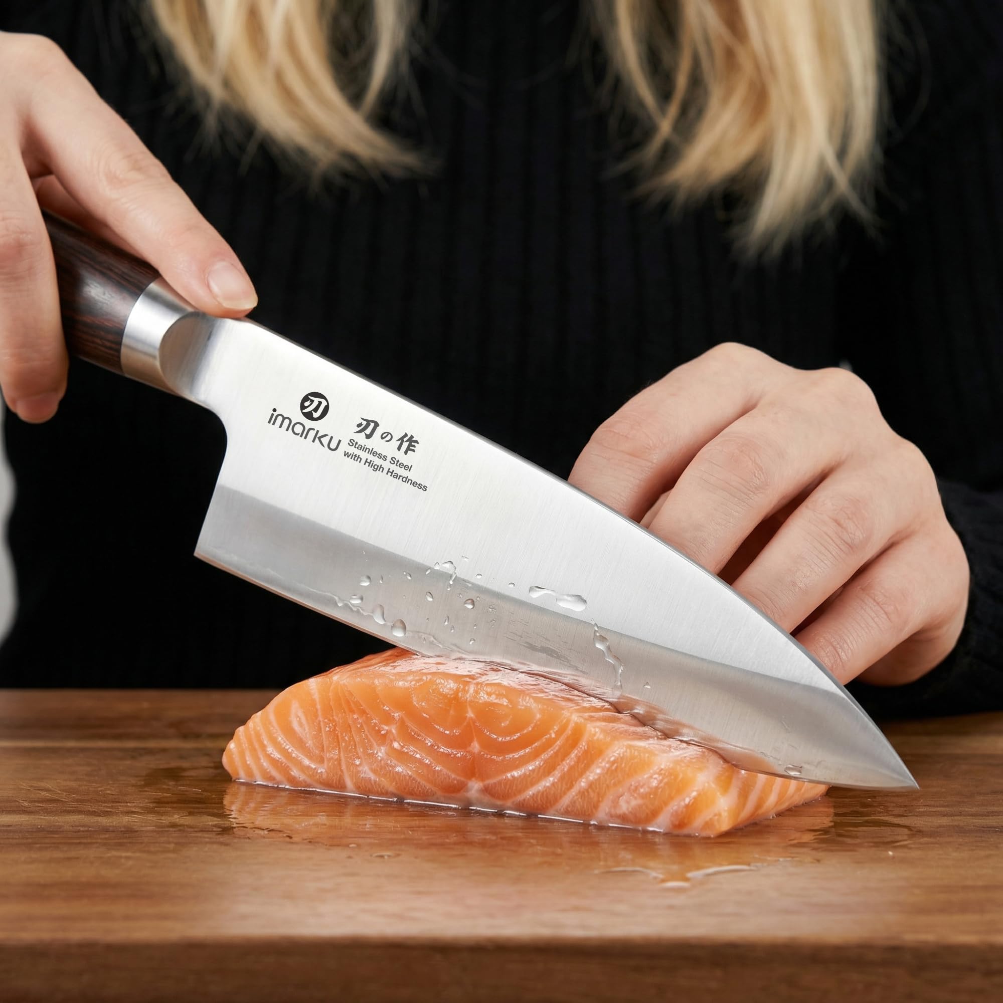 imarku 14-Piece Knife Set, Japanese Stainless Steel Knives Set for Kitchen, Full-Tang Gyutou Knife Sets with Block and Build-in Sharpener, Brown, Dishwasher Safe, House Warming Gifts for Mom