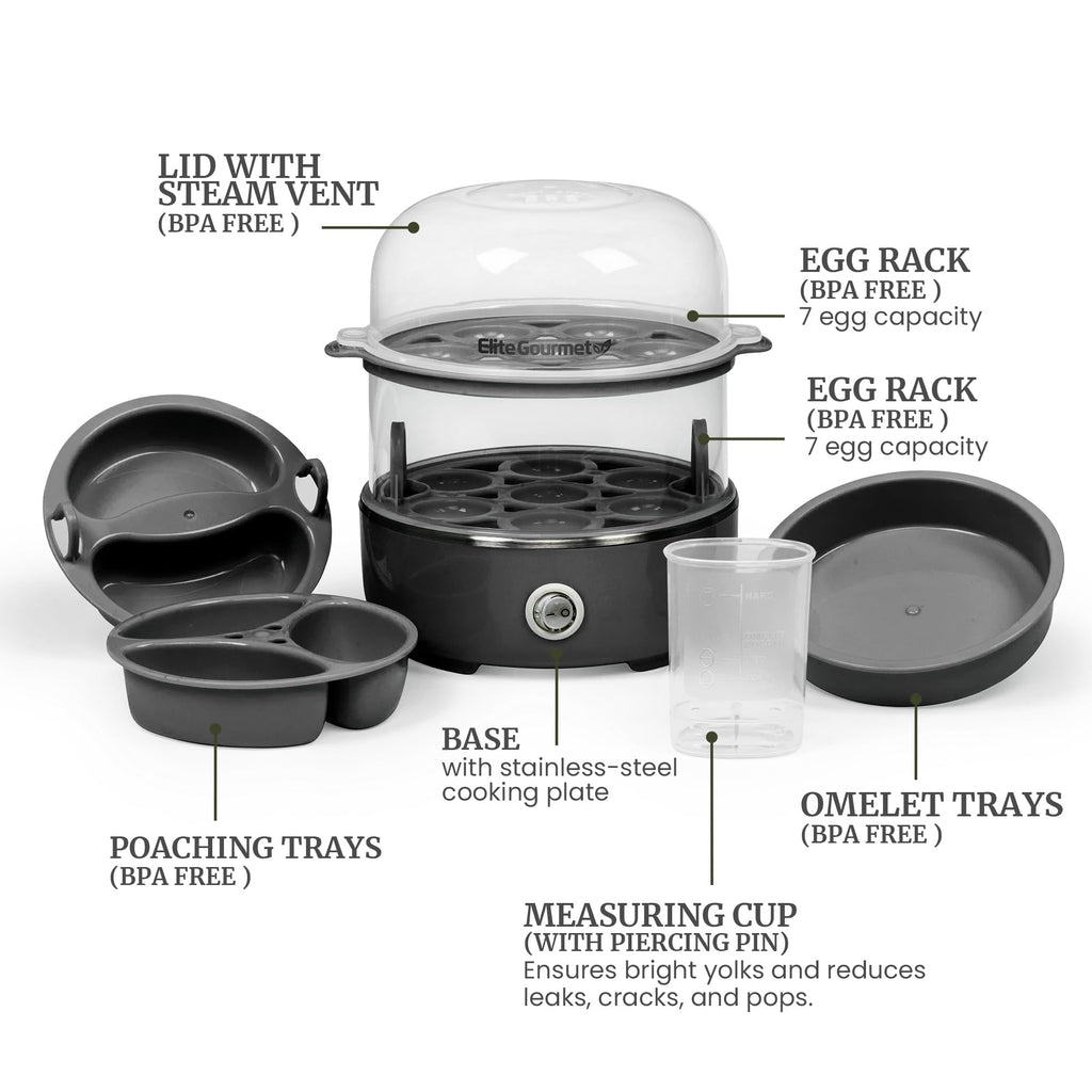 Elite Gourmet EGC115M Easy Egg Cooker Electric 7-Egg Capacity, Soft, Medium, Hard-Boiled Egg Cooker with Auto Shut-Off, Measuring Cup Included, BPA Free, Retro Mint