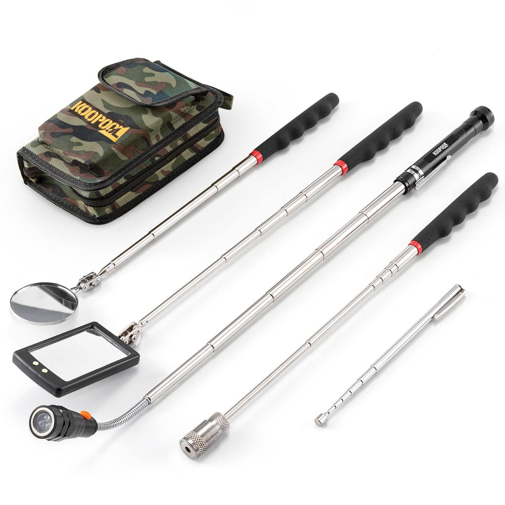 Telescoping Magnetic Pickup Tool Set, Inspection Mirror Telescoping, LED Flashlight, Cool Gadgets for Men, Stocking Stuffers, Gifts for Dad, Husband, Kids, Boyfriend, Magnet Stick (Red)