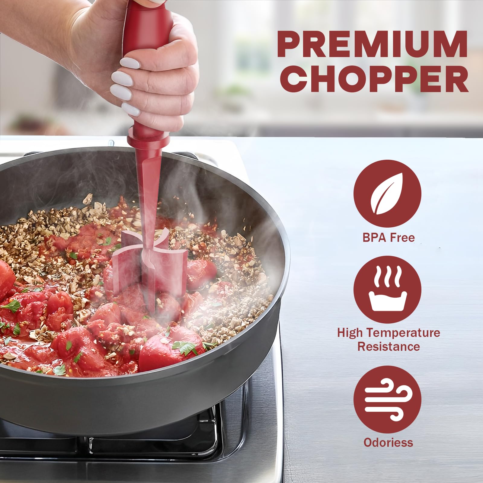 Meat Chopper, Hamburger Grinder, Premium Heat Resistant Smasher for Ground Beef, Burger Grinder Nylon Potato Mix Tool, Meat & Poultry Tenderizers-Black