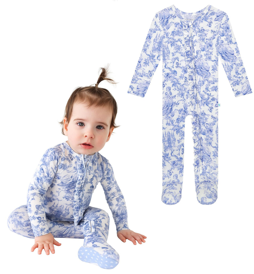 Posh Peanut Footie Pajamas for Baby Girls – Sleepers in Ultra-Soft Viscose from Bamboo with 2-Way Zipper & Ruffle Trim