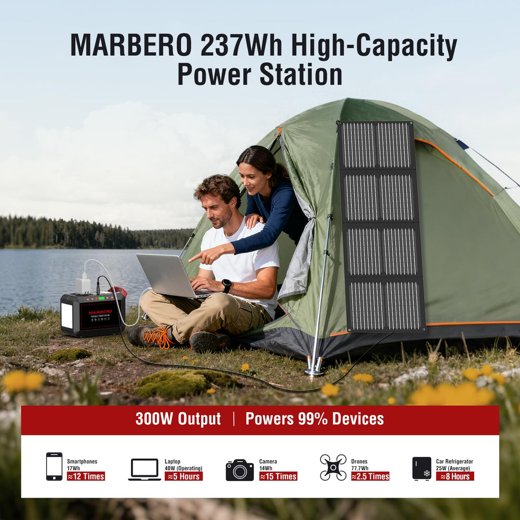 MARBERO Portable Power Station 88Wh Camping Lithium Battery Solar Generator Fast Charging with AC Outlet 120W Peak Power Bank(Solar Panel Optional) for Home Backup Outdoor Emergency RV Van Hunting