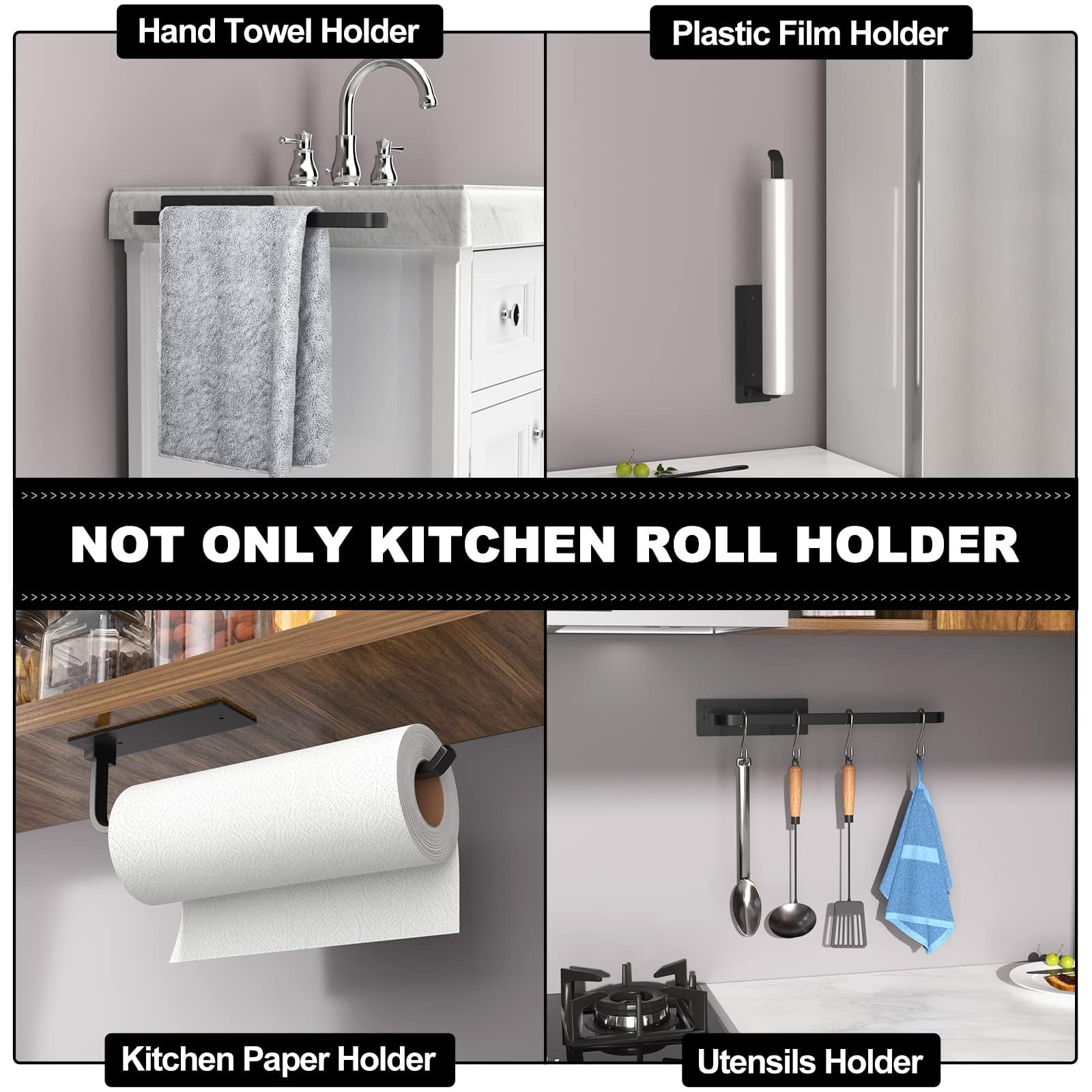 Paper Towel Holder - Self-Adhesive or Drilling, White, Upgraded Aluminum Kitchen Roll Dispenser Under Cabinet, Lighter but Stronger Than Stainless Steel!