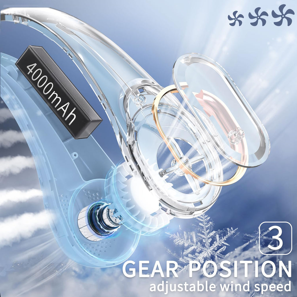 FrSara Neck Fan, Portable Personal Fan Strong Wind, 4000mAh, Air Volume,360° Cooling, No Hair Twisting, Air Volume On 2 Sides, Non-Slip, Quick Charge, Long Use Time, Birthday Gift for Women, Dad, Men
