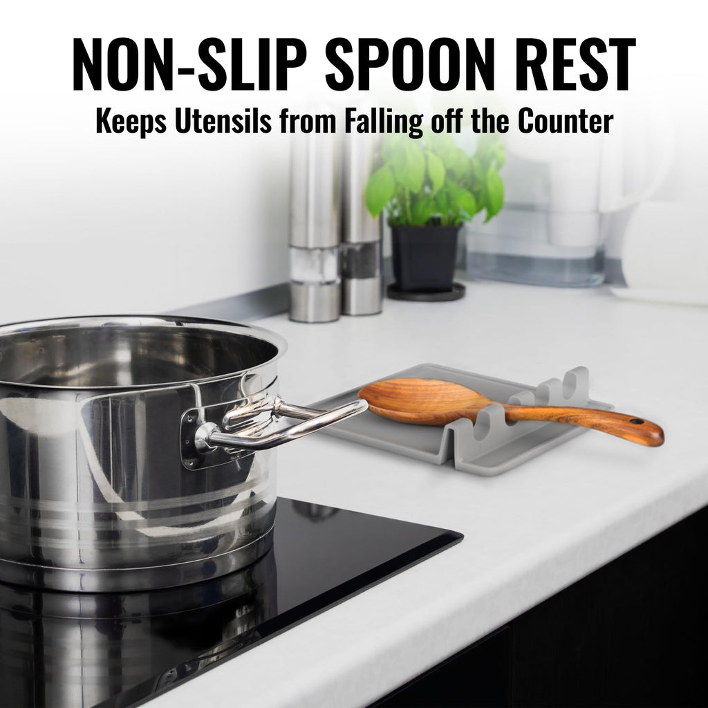 Zulay Kitchen Spoon Rest for Multiple Utensils High Heat-Resistant Silicone Drip Pad, BPA-Free Spoon Holder for Stove Top, Kitchen Gadget Holder for Ladles, Tongs, Cooking Spatula - Makes Great Gift