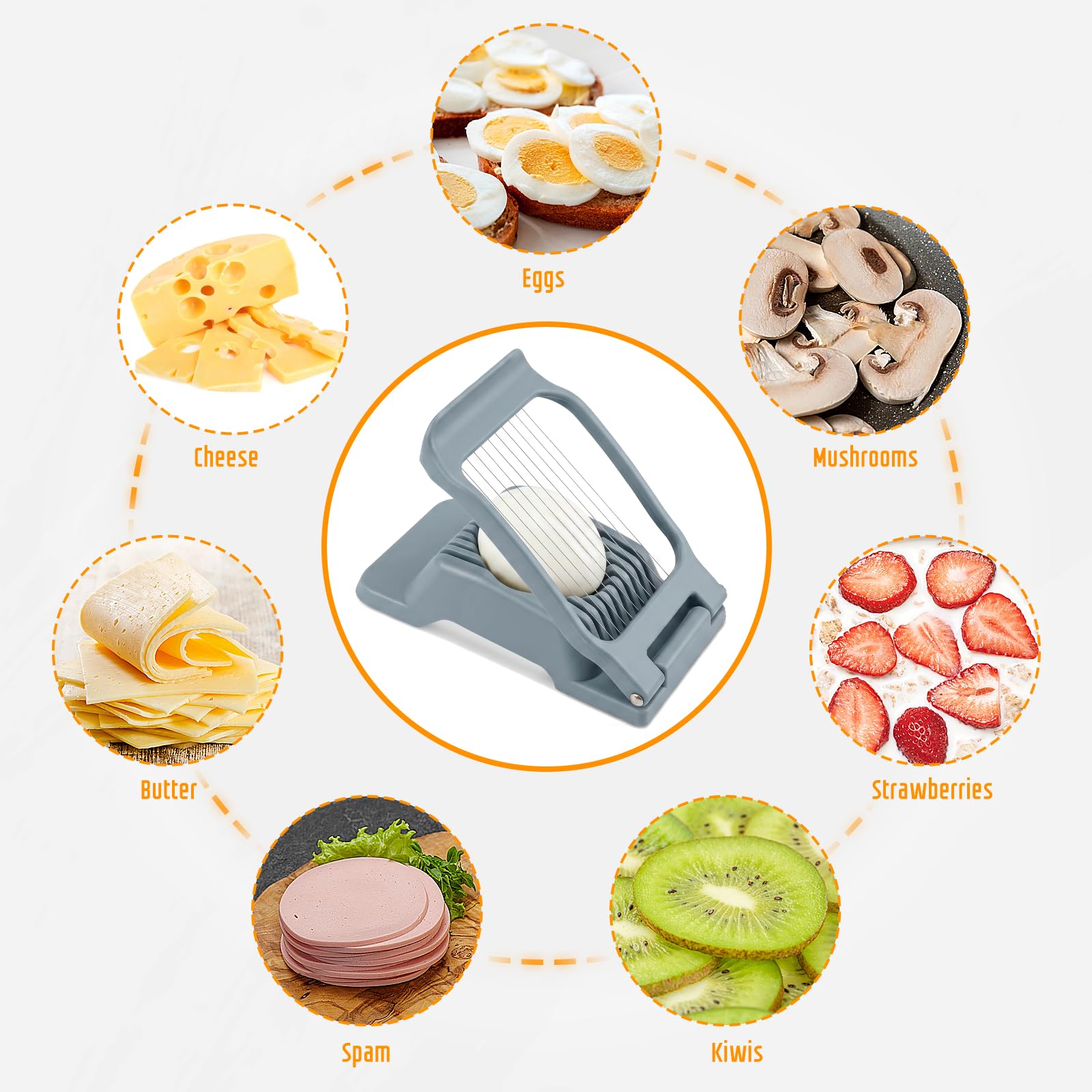 Egg Slicer for Hard Boiled Eggs, Stainless Steel Wire, Multipurpose Heavy Duty Aluminium Egg Cutter Dishwasher Safe for Egg, Salads & Sandwiches, Strawberries, Mushrooms & Soft Cheese, Fruit, Sliver