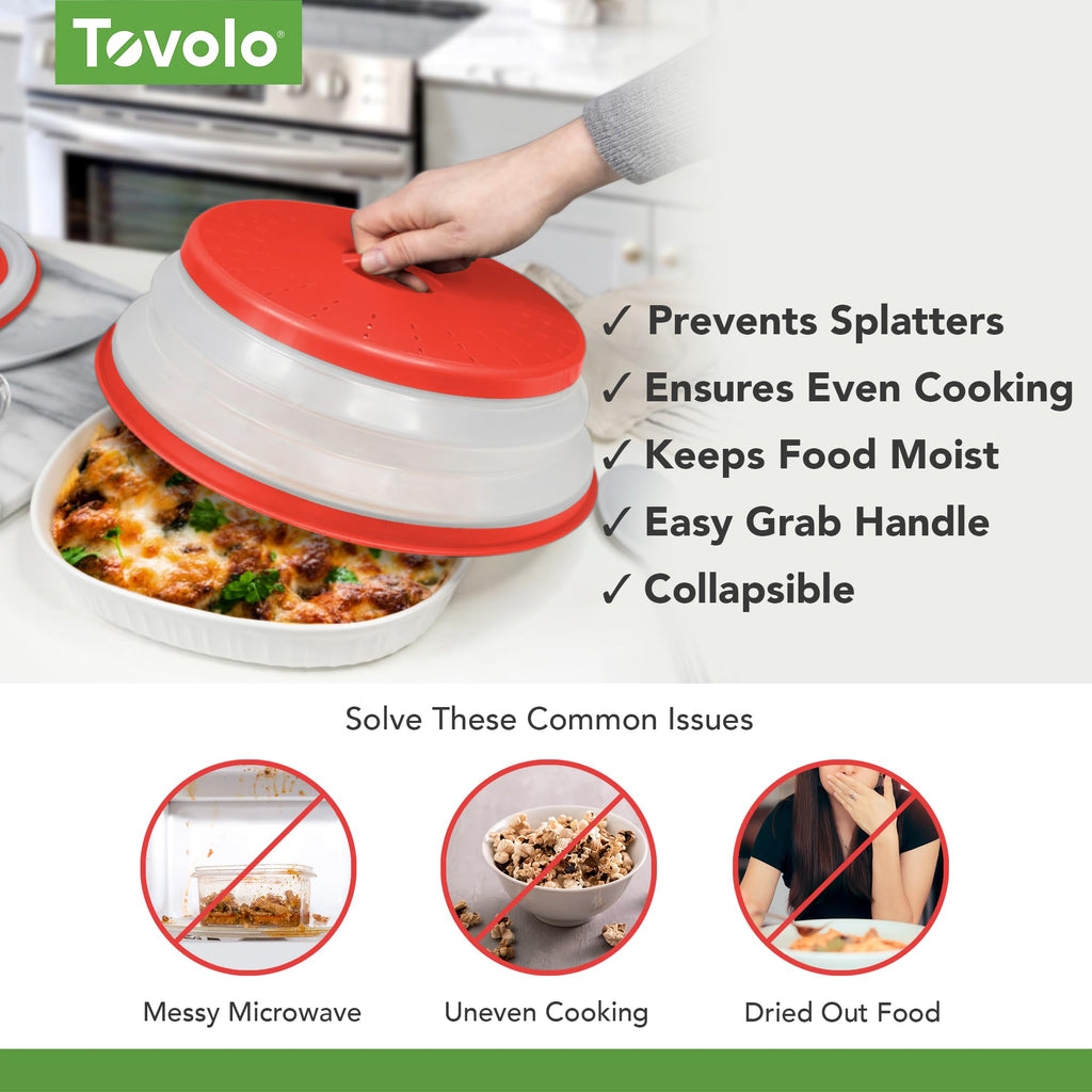Tovolo Microwave Splatter Cover for Food, Medium (Charcoal) - Collapsible & Vented Silicone Splatter Guard Lid - Microwave Plate & Dish Cover with Handle - BPA-Free Kitchen Gadget for Meal Prep