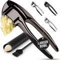 Zulay Kitchen Premium Garlic Press Set - Rust Proof Professional Garlic Mincer Tool - Easy-Squeeze, Easy-Clean with Soft, Ergonomic Handle - Silicone Garlic Peeler & Brush (Silver)