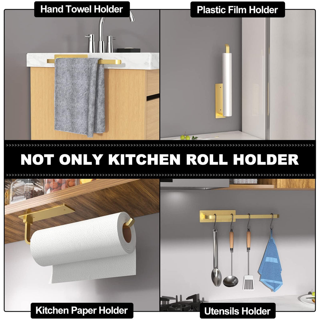 Paper Towel Holder - Self-Adhesive or Drilling, White, Upgraded Aluminum Kitchen Roll Dispenser Under Cabinet, Lighter but Stronger Than Stainless Steel!