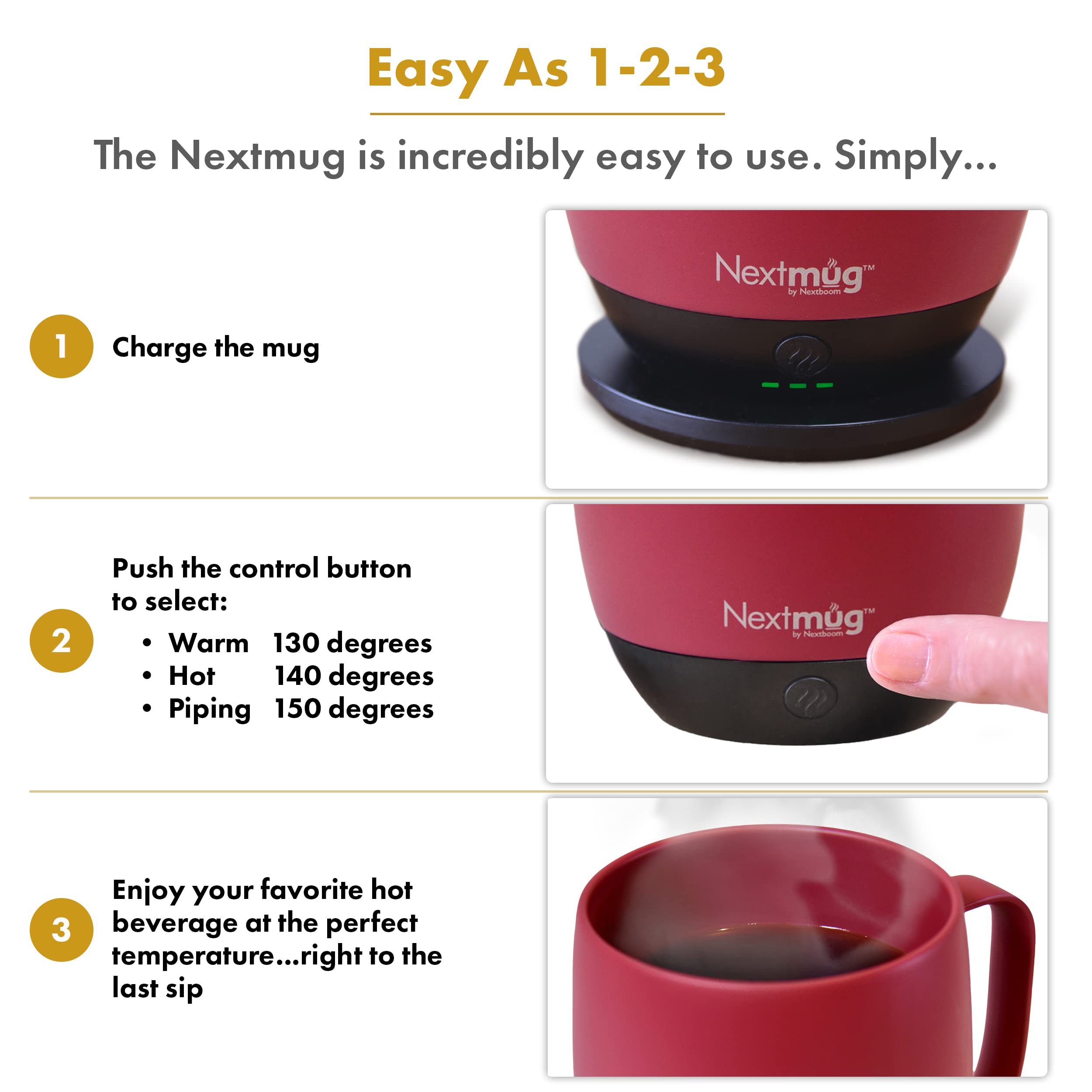 Nextmug - Temperature-Controlled, Self-Heating Coffee Mug (Slate Blue - 14 oz.)