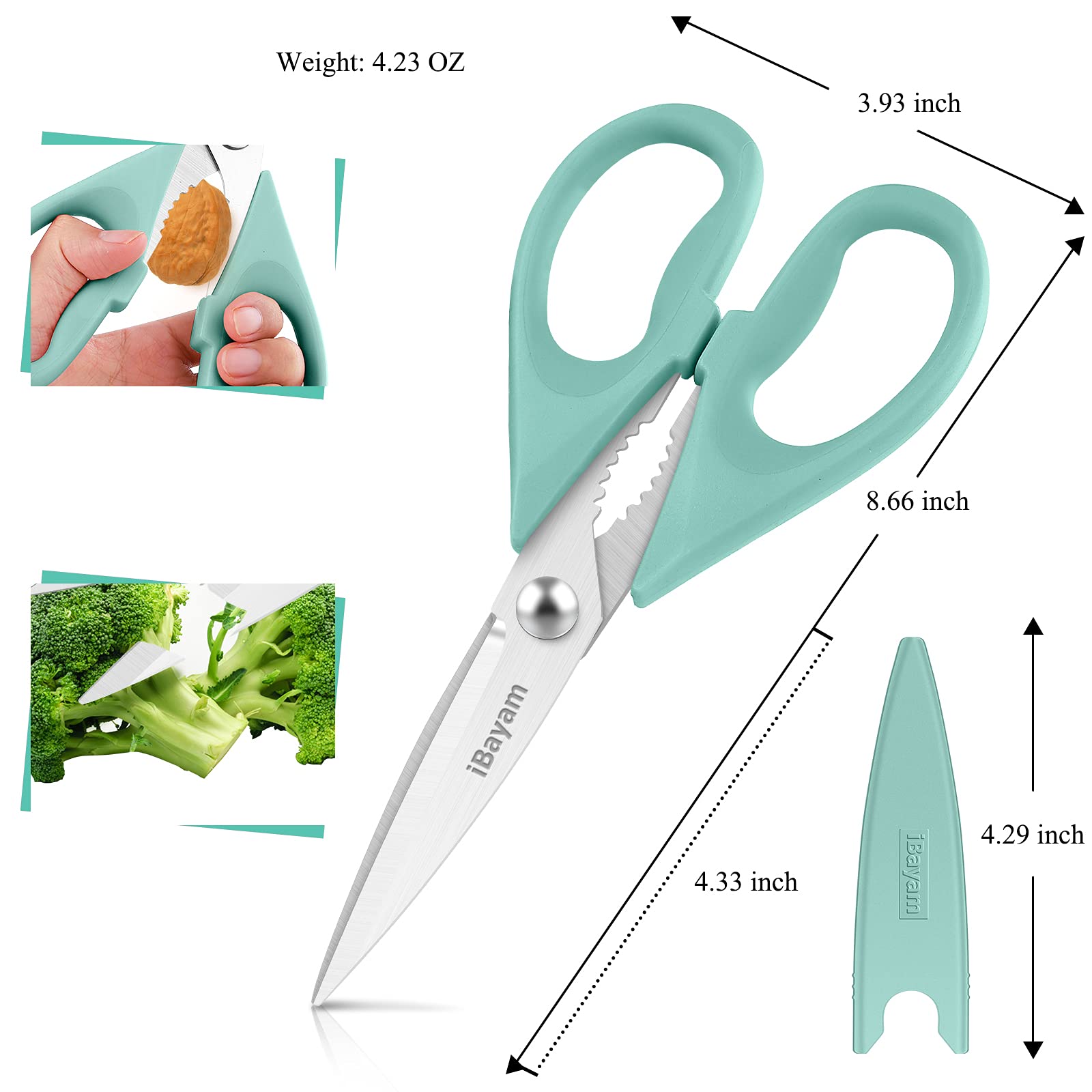 iBayam Kitchen Scissors All Purpose Heavy Duty 2 Pack with Protective Sheath, Stainless Steel Shears Kitchen Utensils Set for Cutting Food Cooking Meat Poultry Dishwasher Safe Soft Comfort-Grip