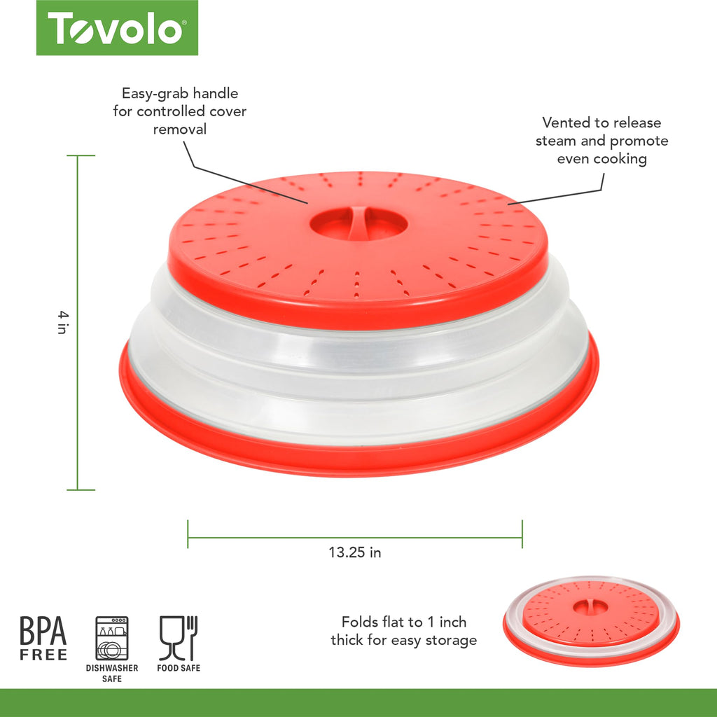 Tovolo Microwave Splatter Cover for Food, Medium (Charcoal) - Collapsible & Vented Silicone Splatter Guard Lid - Microwave Plate & Dish Cover with Handle - BPA-Free Kitchen Gadget for Meal Prep