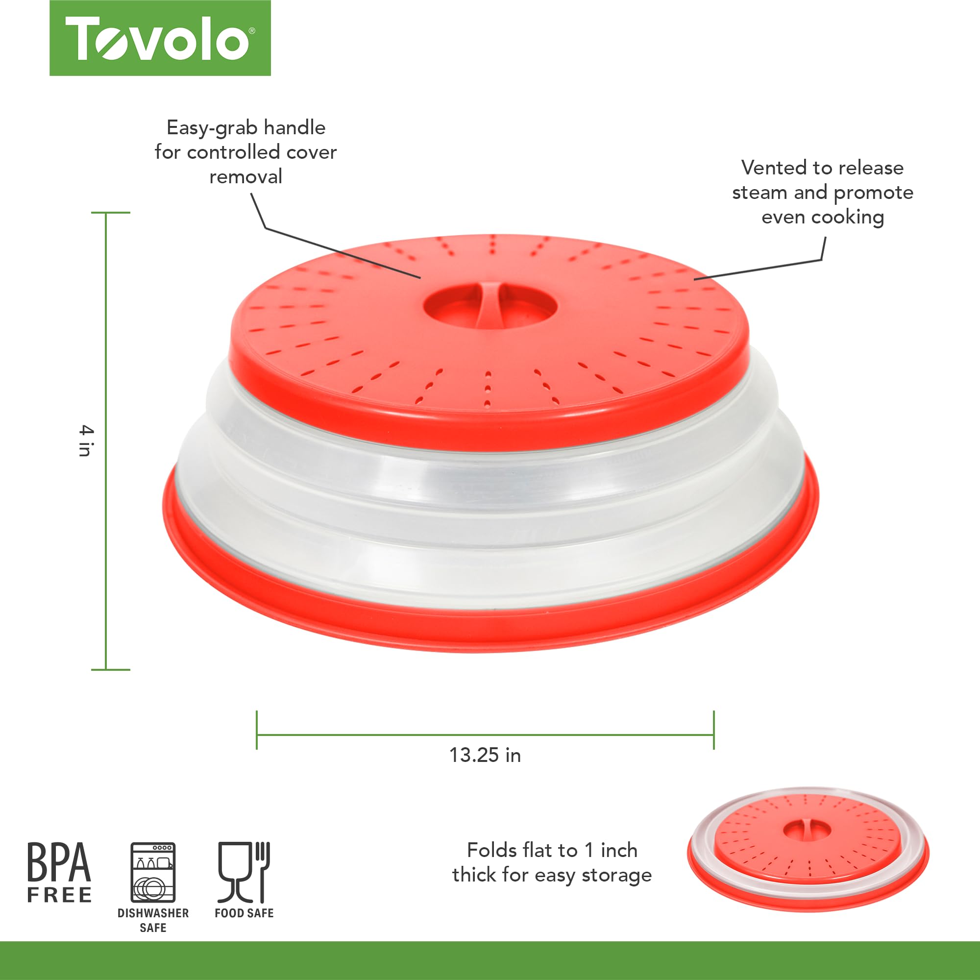 Tovolo Microwave Splatter Cover for Food, Medium (Charcoal) - Collapsible & Vented Silicone Splatter Guard Lid - Microwave Plate & Dish Cover with Handle - BPA-Free Kitchen Gadget for Meal Prep