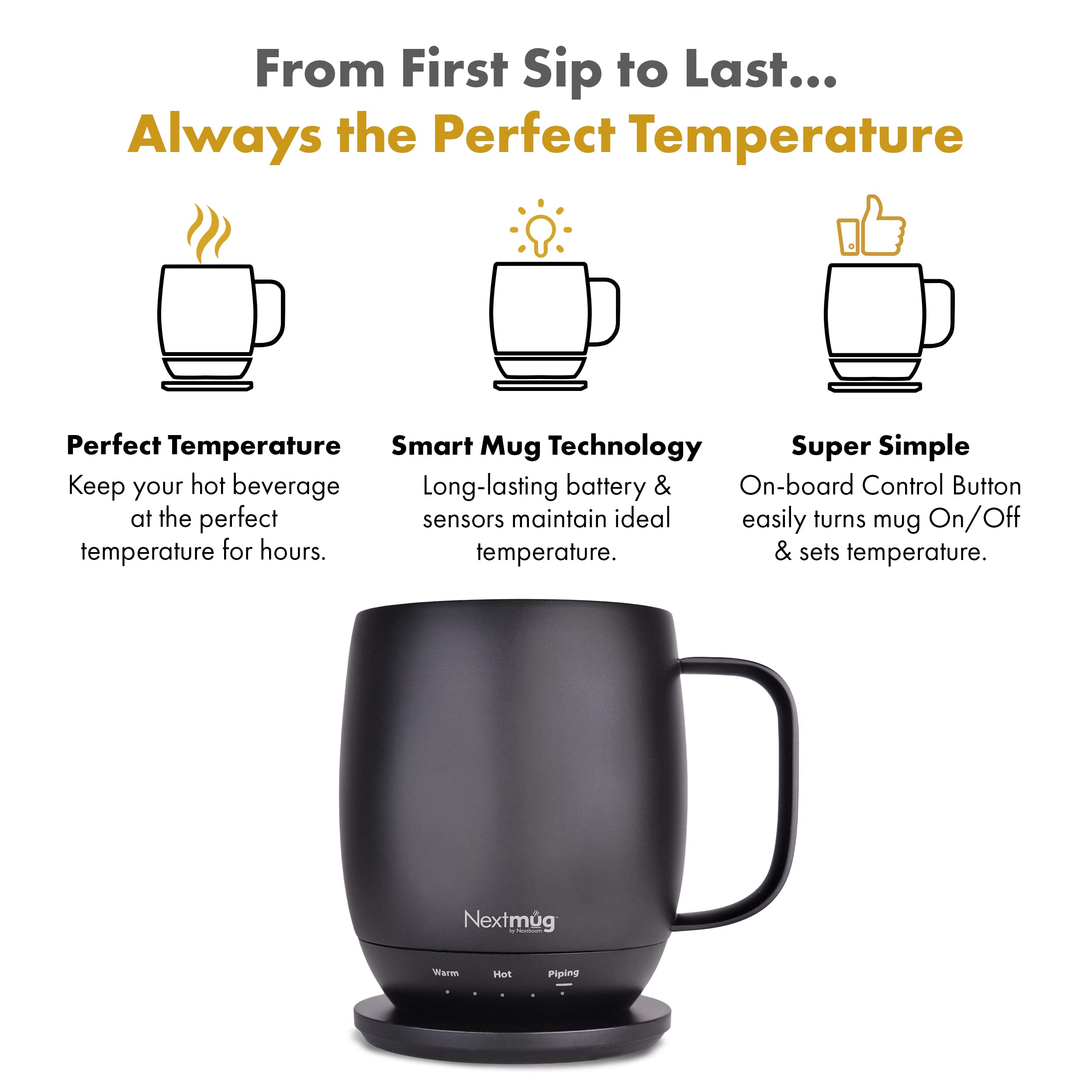 Nextmug - Temperature-Controlled, Self-Heating Coffee Mug (Slate Blue - 14 oz.)