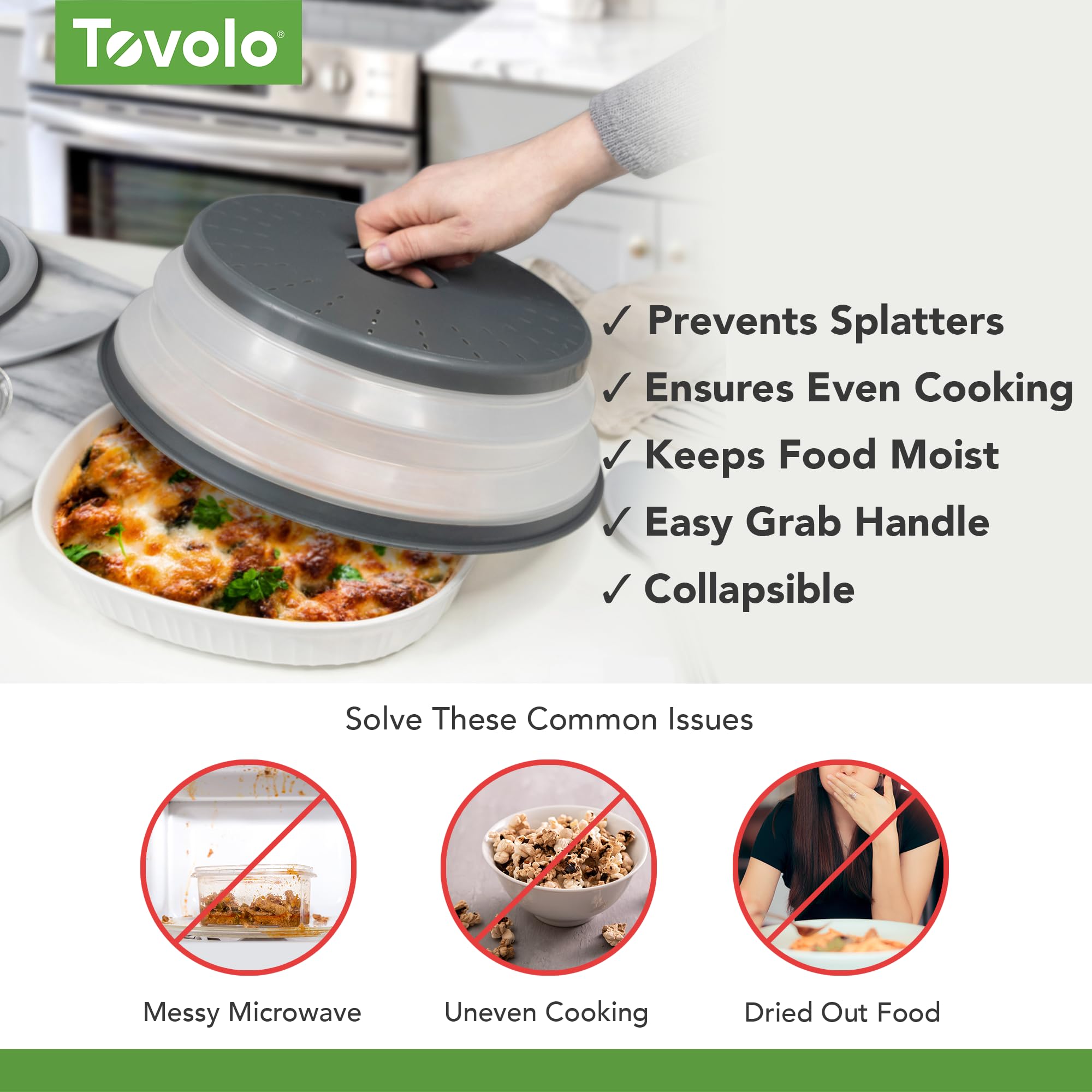 Tovolo Microwave Splatter Cover for Food, Medium (Charcoal) - Collapsible & Vented Silicone Splatter Guard Lid - Microwave Plate & Dish Cover with Handle - BPA-Free Kitchen Gadget for Meal Prep