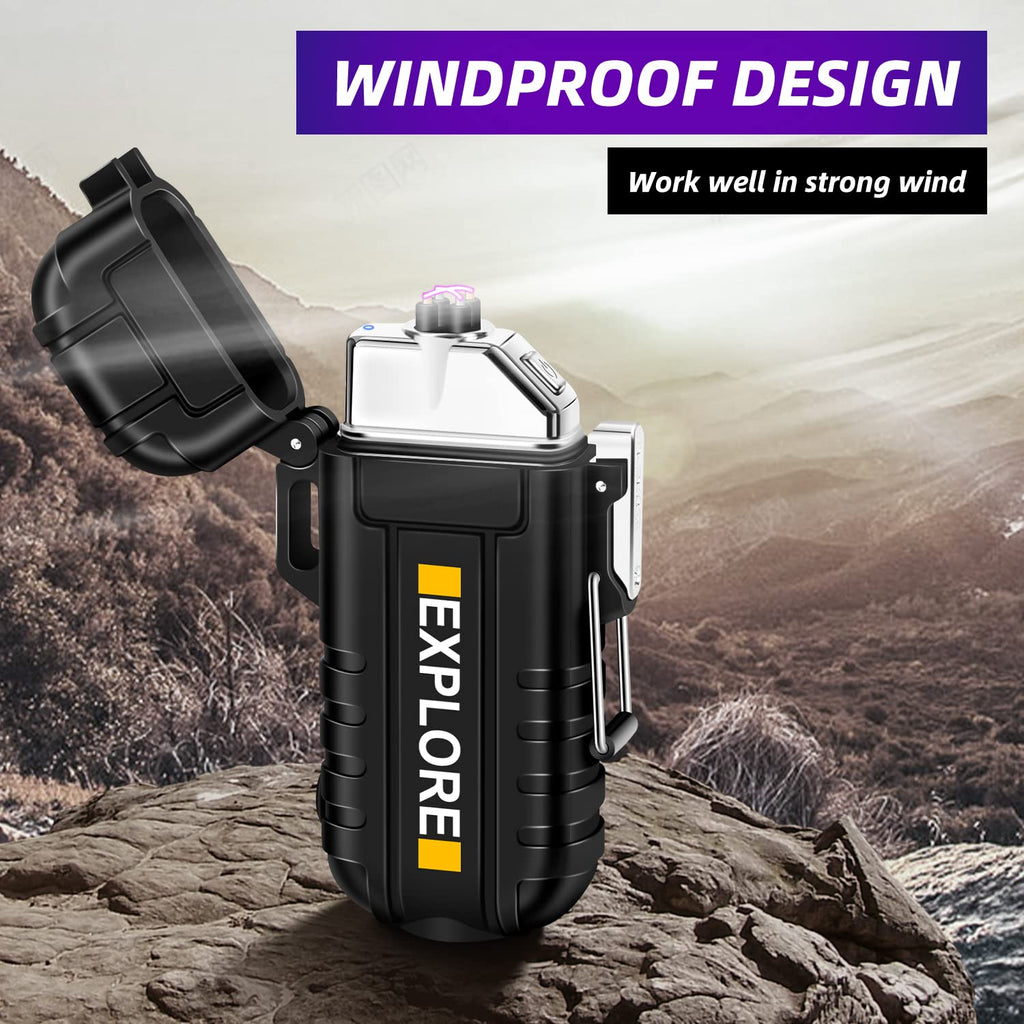 LcFun Electric Dual Arc Lighter USB Rechargeable Outdoor Windproof Flameless Plasma Lighters for Camping, Hiking, Waterproof Matches Survival Tactical Gear Birthday Gifts for Men