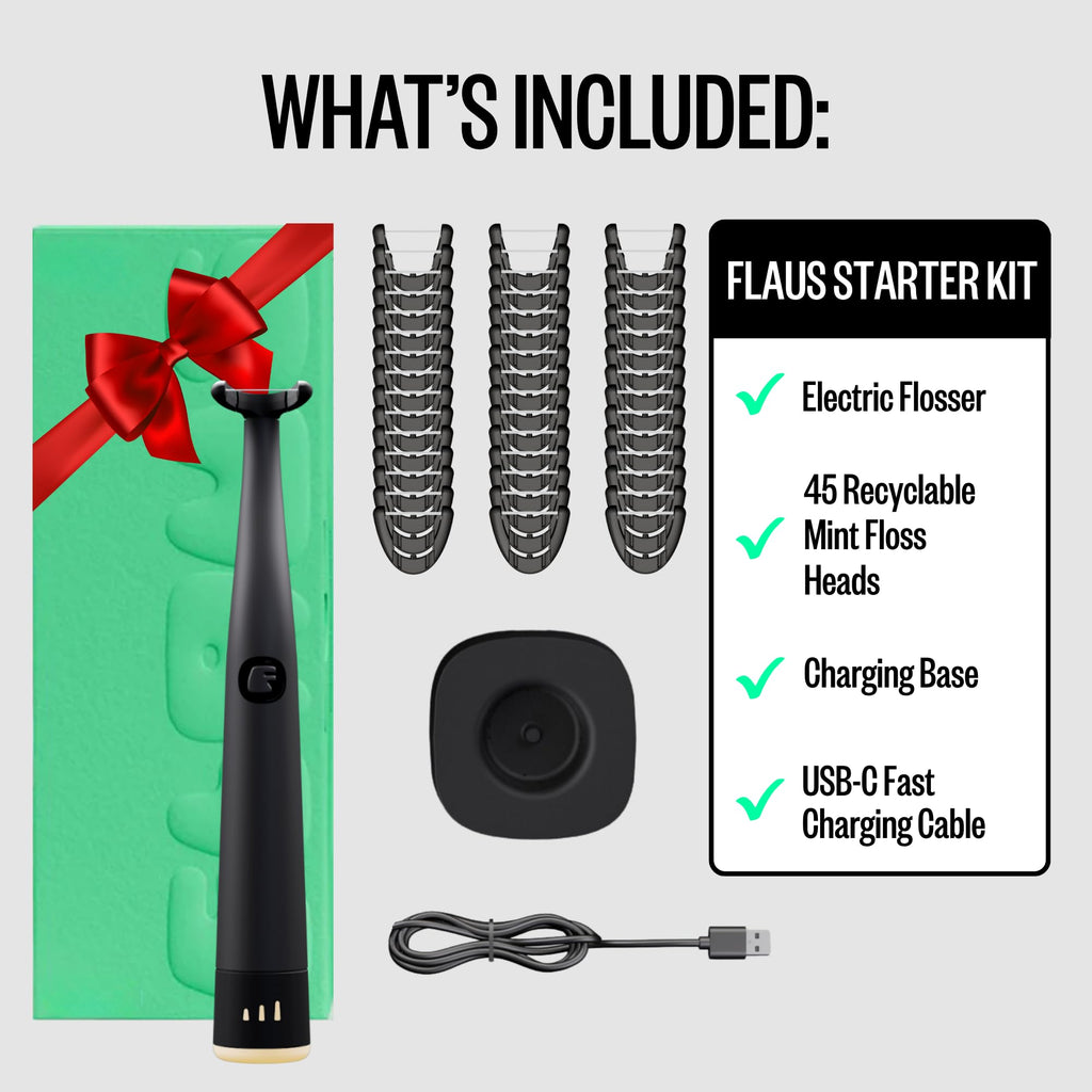 FLAUS Electric Flosser (Gentle Glide) - Shark Tank + Oprah's List - Water Floss Alternative - Dental Plaque Remover for Adults - Easy Vibration Power Flossing - Safe Portable Gum + Teeth Cleaning Tool