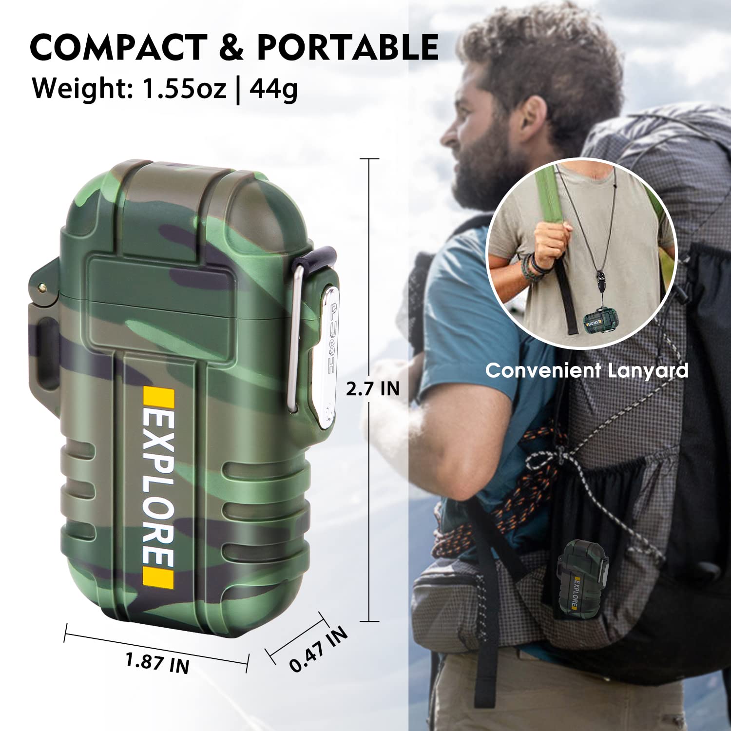 LcFun Electric Dual Arc Lighter USB Rechargeable Outdoor Windproof Flameless Plasma Lighters for Camping, Hiking, Waterproof Matches Survival Tactical Gear Birthday Gifts for Men