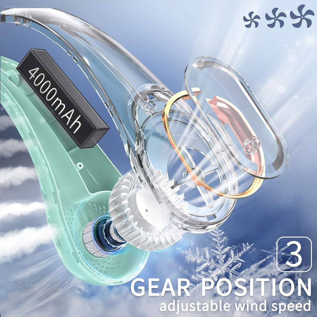 FrSara Neck Fan, Portable Personal Fan Strong Wind, 4000mAh, Air Volume,360° Cooling, No Hair Twisting, Air Volume On 2 Sides, Non-Slip, Quick Charge, Long Use Time, Birthday Gift for Women, Dad, Men