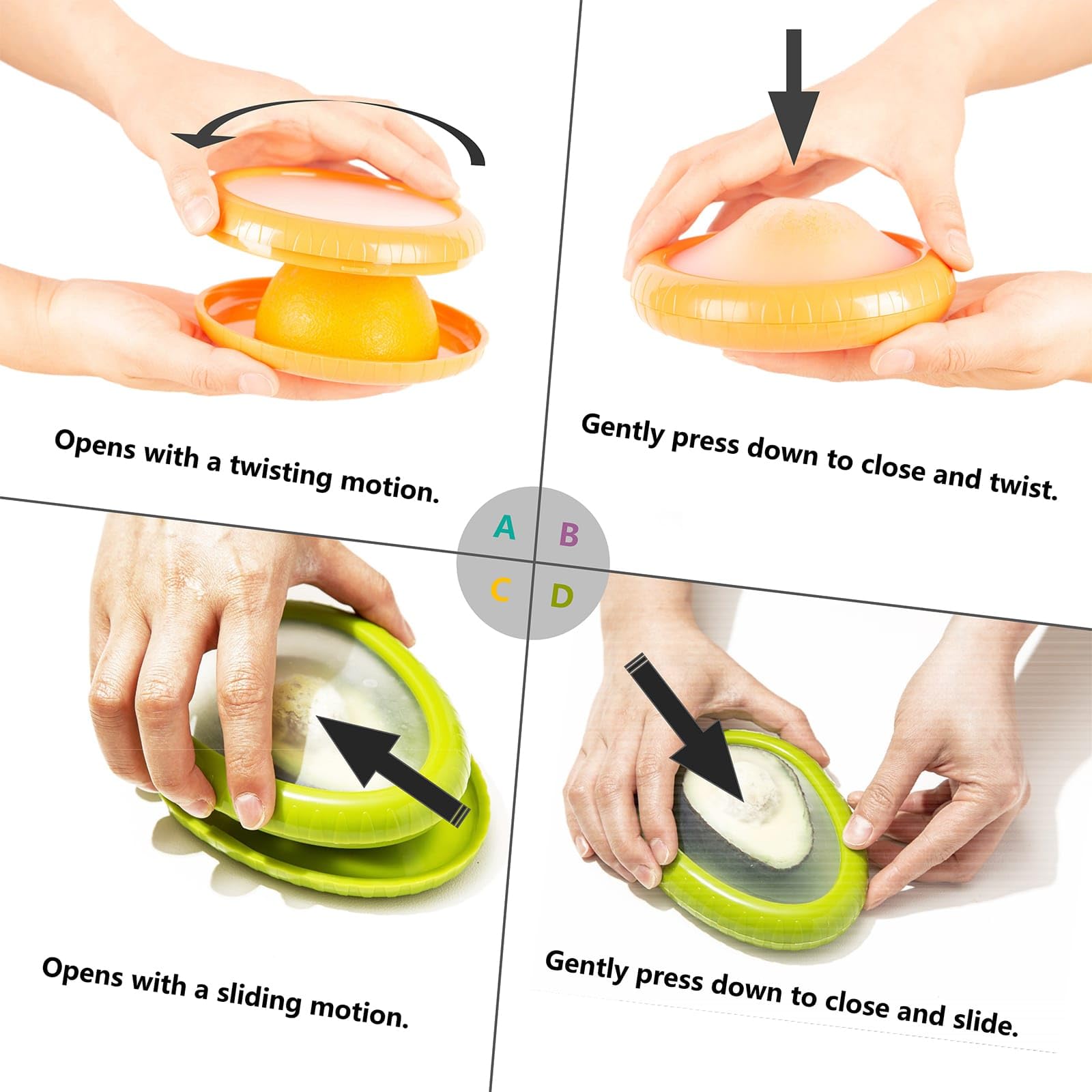SOOPLEU Avocado Saver and Tomato Holder - Set of 4 Reusable Storage Containers for Fridge - Ideal for Garlic, Onions, Lemons, and Potatoes