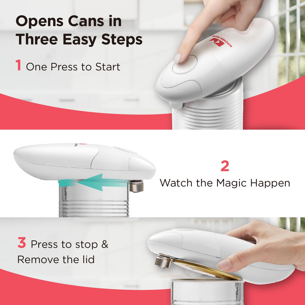 Kitchen Mama Auto Electric Can Opener: Open Your Cans with A Simple Press of Button - Automatic, Hands Free, Smooth Edge, Battery Operated, YES YOU CAN (Red)