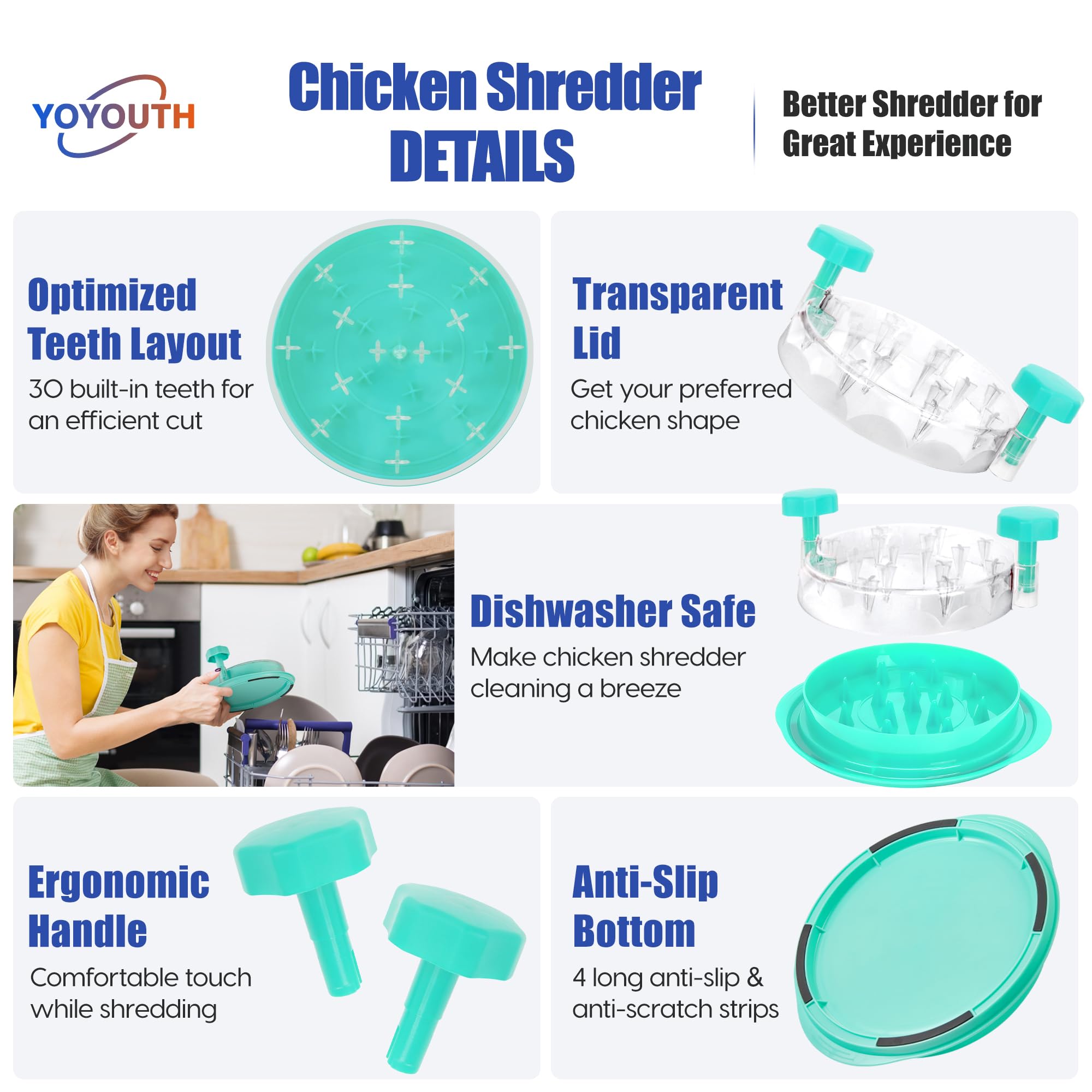 Chicken Shredder Tool Twist: 2026 Pro Food-Grade Visible Meat Shredder with Strong Anti-Slip Base, Ergonomic Handle, Chicken Breast Shredder, Suitable for Pork Beef Chicken - Black