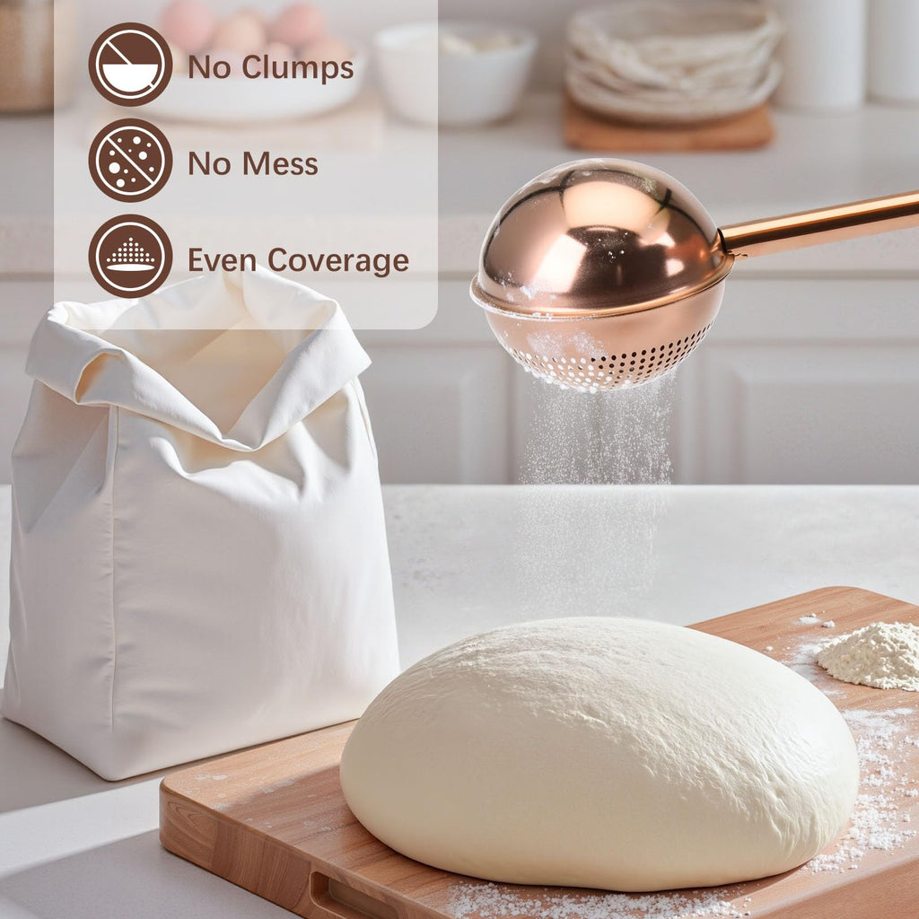 HULISEN Flour Duster for Baking, One-Handed Operation, 304 Stainless Steel Powdered Sugar Shaker Duster, Pick Up and Dust Flour Sifter, Gift Package