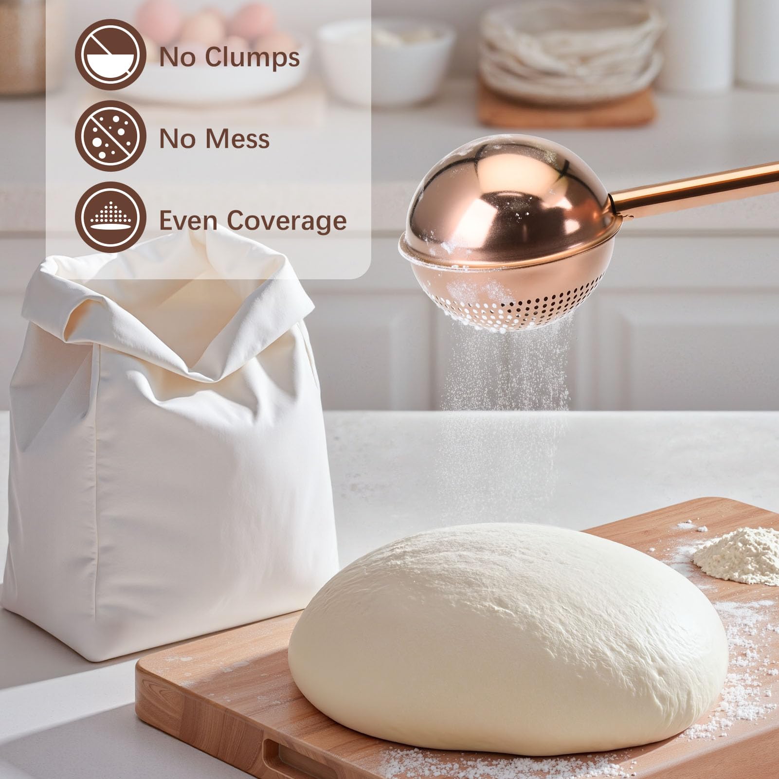 HULISEN Flour Duster for Baking, One-Handed Operation, 304 Stainless Steel Powdered Sugar Shaker Duster, Pick Up and Dust Flour Sifter, Gift Package