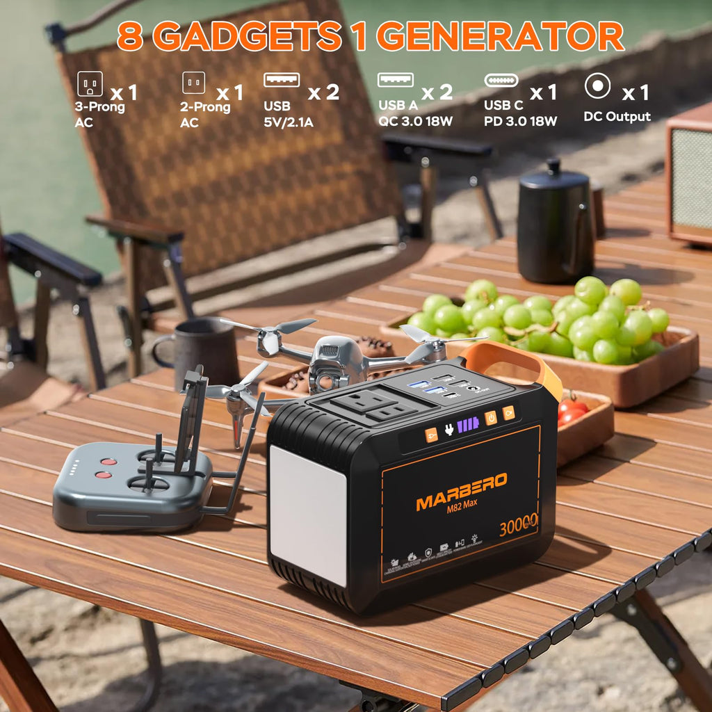 MARBERO Portable Power Station 88Wh Camping Lithium Battery Solar Generator Fast Charging with AC Outlet 120W Peak Power Bank(Solar Panel Optional) for Home Backup Outdoor Emergency RV Van Hunting