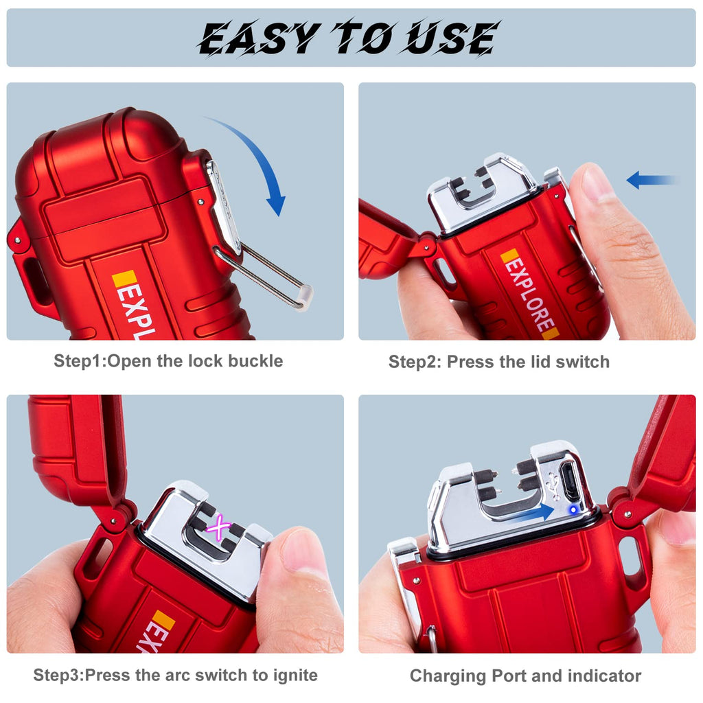 LcFun Electric Dual Arc Lighter USB Rechargeable Outdoor Windproof Flameless Plasma Lighters for Camping, Hiking, Waterproof Matches Survival Tactical Gear Birthday Gifts for Men