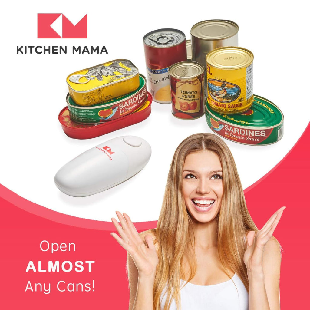 Kitchen Mama Auto Electric Can Opener: Open Your Cans with A Simple Press of Button - Automatic, Hands Free, Smooth Edge, Battery Operated, YES YOU CAN (Red)
