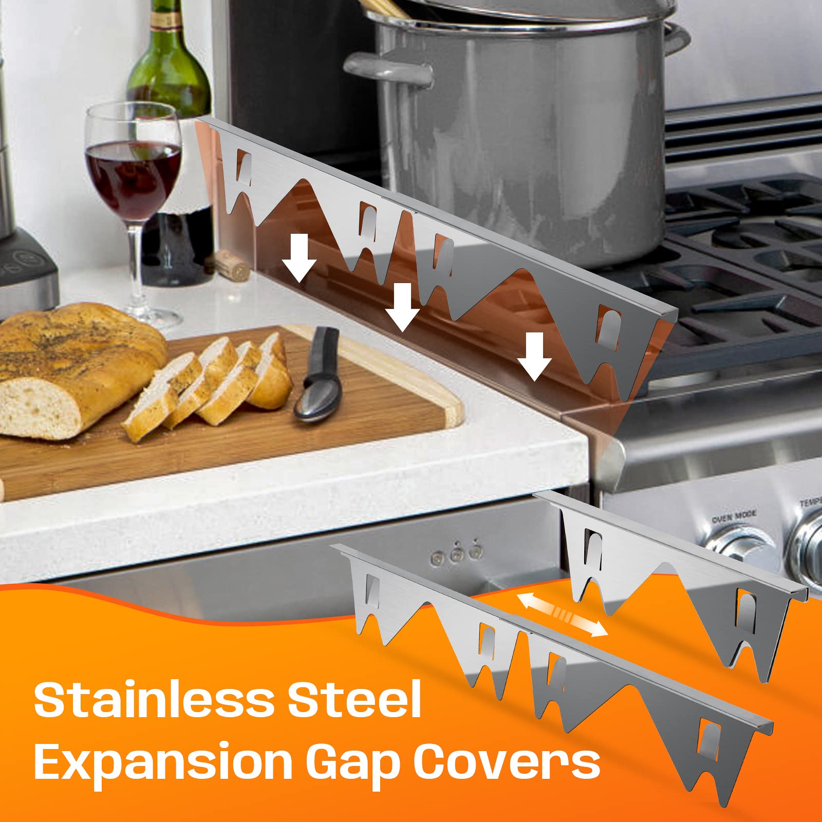 Stainless Steel Stove Gap Covers,Stove Gap Filler, Range Trim Kit, Stove Gap Guards, Heat Resistant and Easy to Clean, Easy retractable Length 13.8" to 27.5", Width 0.79",Black(2PCS)
