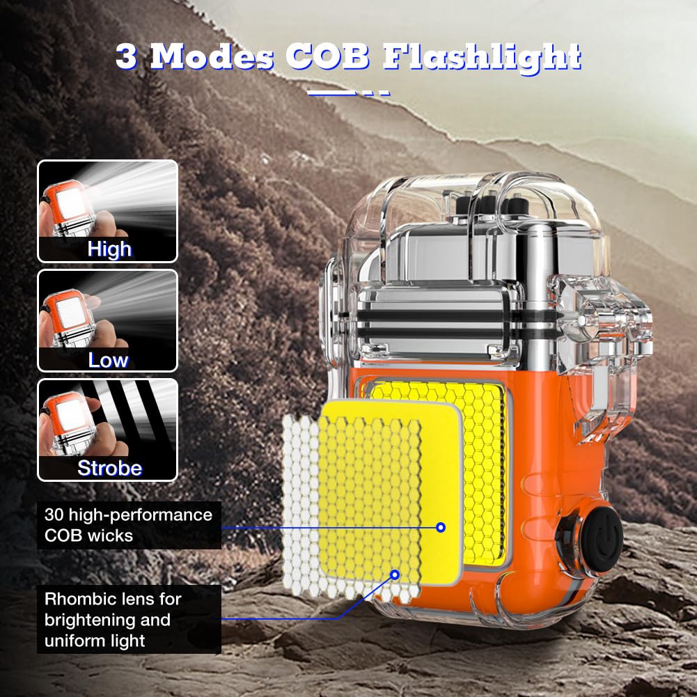 LcFun Electric Dual Arc Lighter USB Rechargeable Outdoor Windproof Flameless Plasma Lighters for Camping, Hiking, Waterproof Matches Survival Tactical Gear Birthday Gifts for Men