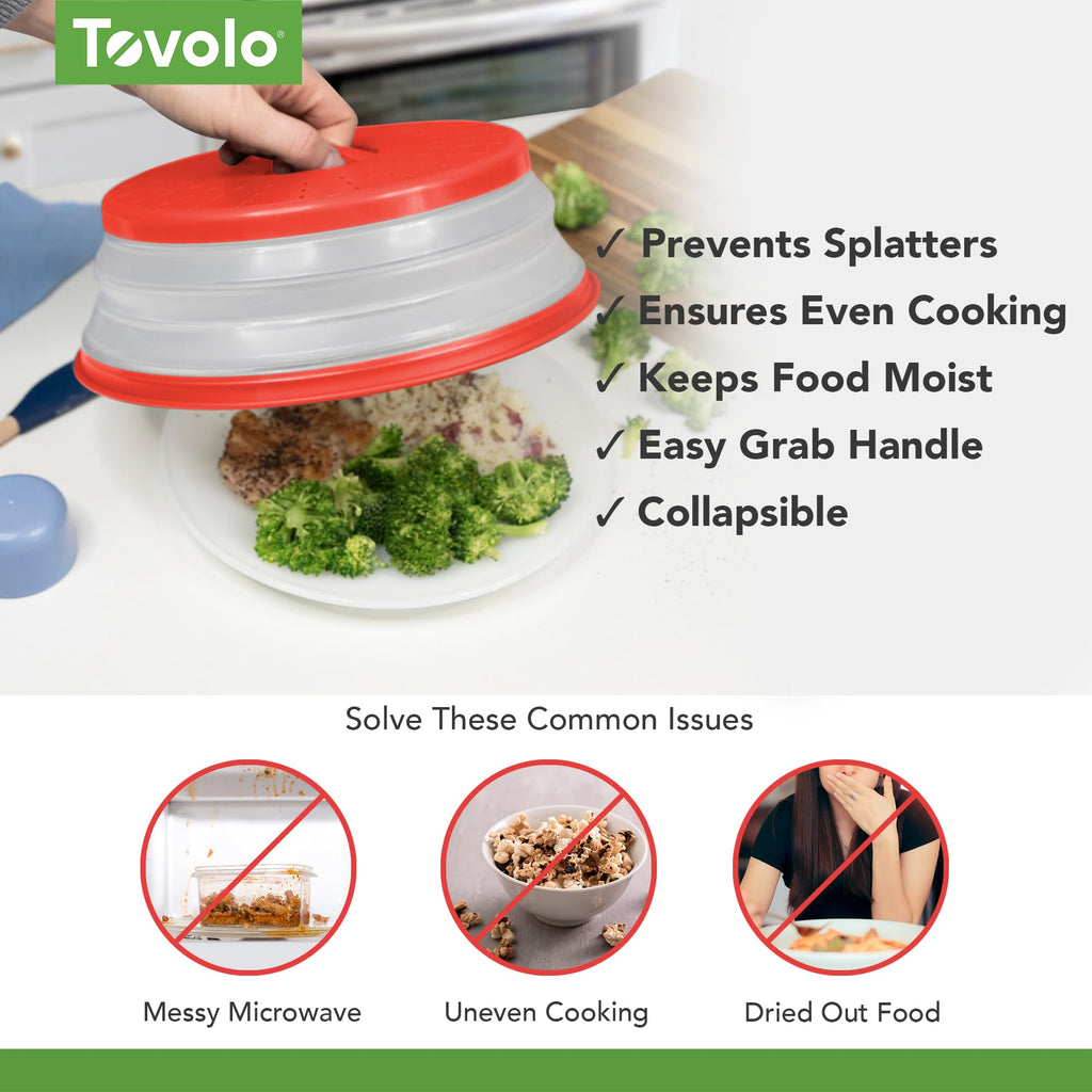 Tovolo Microwave Splatter Cover for Food, Medium (Charcoal) - Collapsible & Vented Silicone Splatter Guard Lid - Microwave Plate & Dish Cover with Handle - BPA-Free Kitchen Gadget for Meal Prep