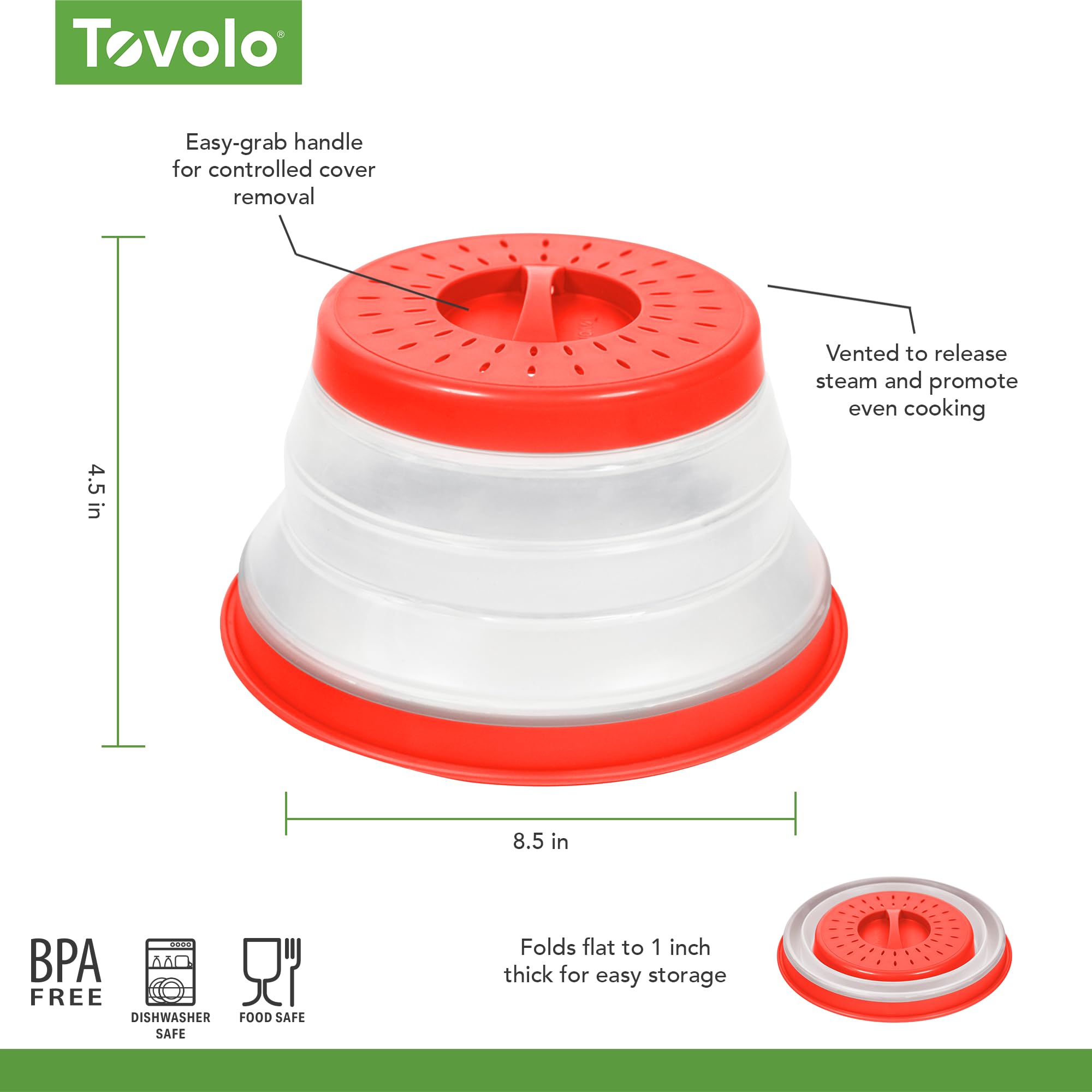 Tovolo Microwave Splatter Cover for Food, Medium (Charcoal) - Collapsible & Vented Silicone Splatter Guard Lid - Microwave Plate & Dish Cover with Handle - BPA-Free Kitchen Gadget for Meal Prep