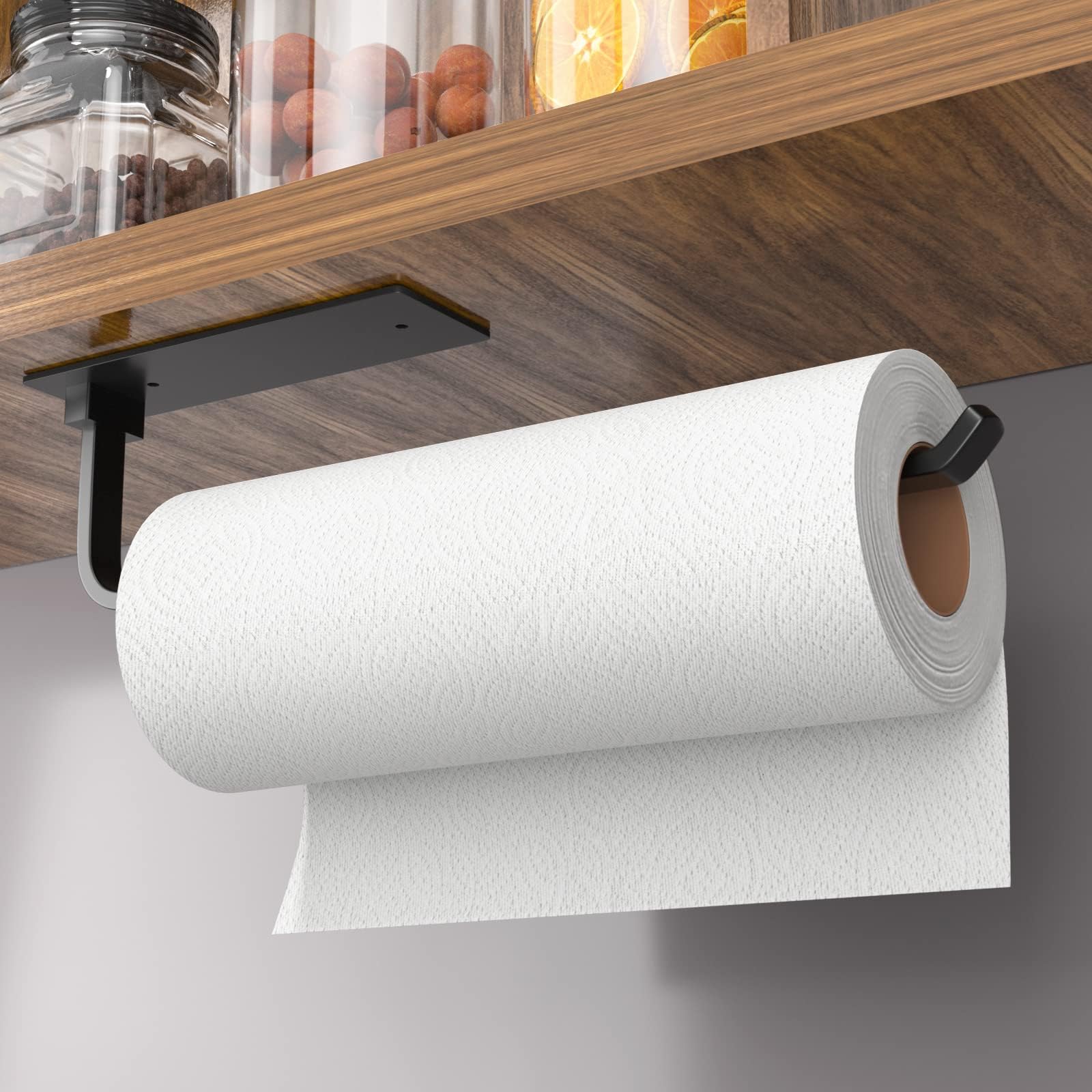 Paper Towel Holder - Self-Adhesive or Drilling, White, Upgraded Aluminum Kitchen Roll Dispenser Under Cabinet, Lighter but Stronger Than Stainless Steel!