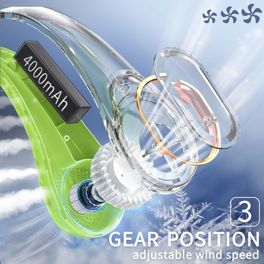 FrSara Neck Fan, Portable Personal Fan Strong Wind, 4000mAh, Air Volume,360° Cooling, No Hair Twisting, Air Volume On 2 Sides, Non-Slip, Quick Charge, Long Use Time, Birthday Gift for Women, Dad, Men