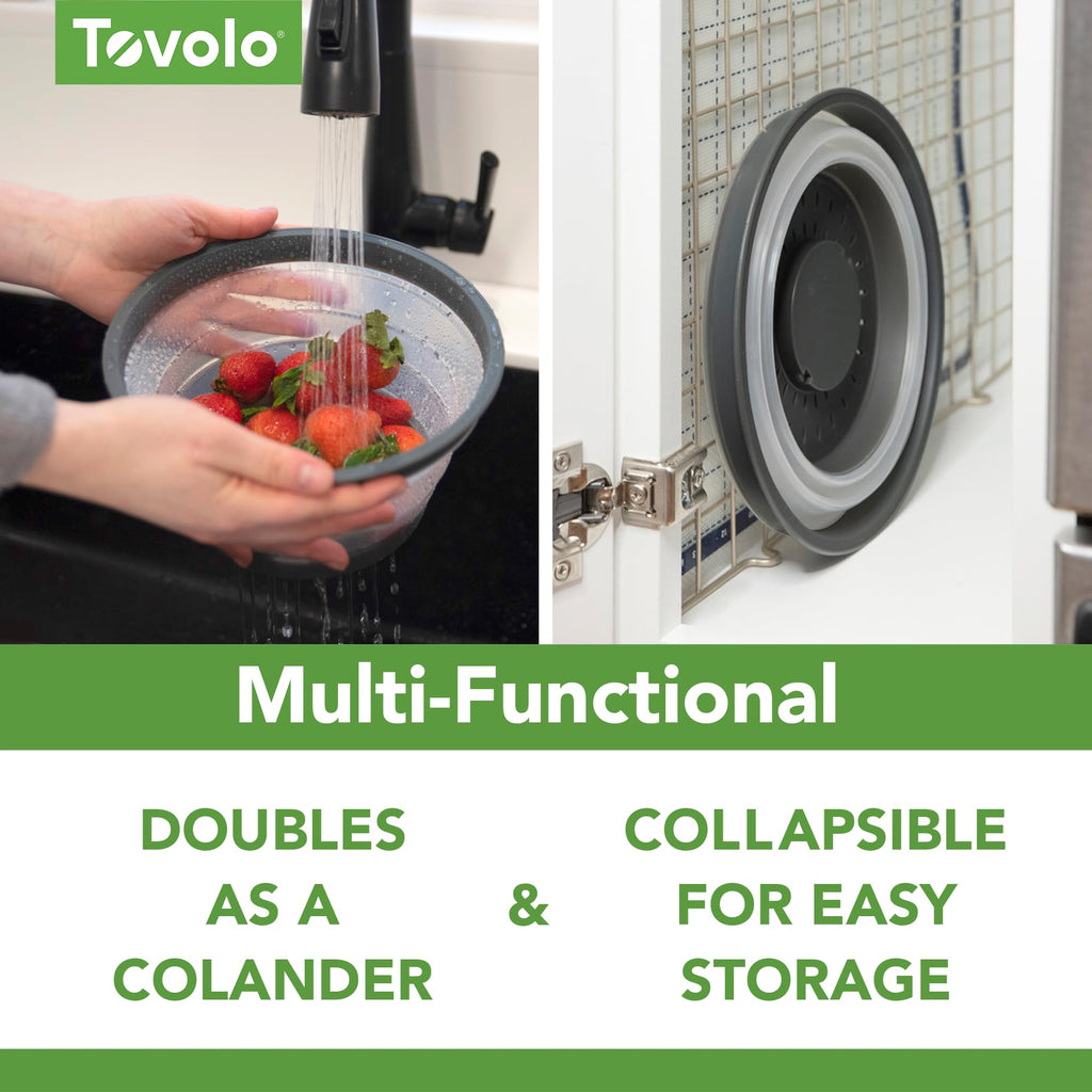 Tovolo Microwave Splatter Cover for Food, Medium (Charcoal) - Collapsible & Vented Silicone Splatter Guard Lid - Microwave Plate & Dish Cover with Handle - BPA-Free Kitchen Gadget for Meal Prep