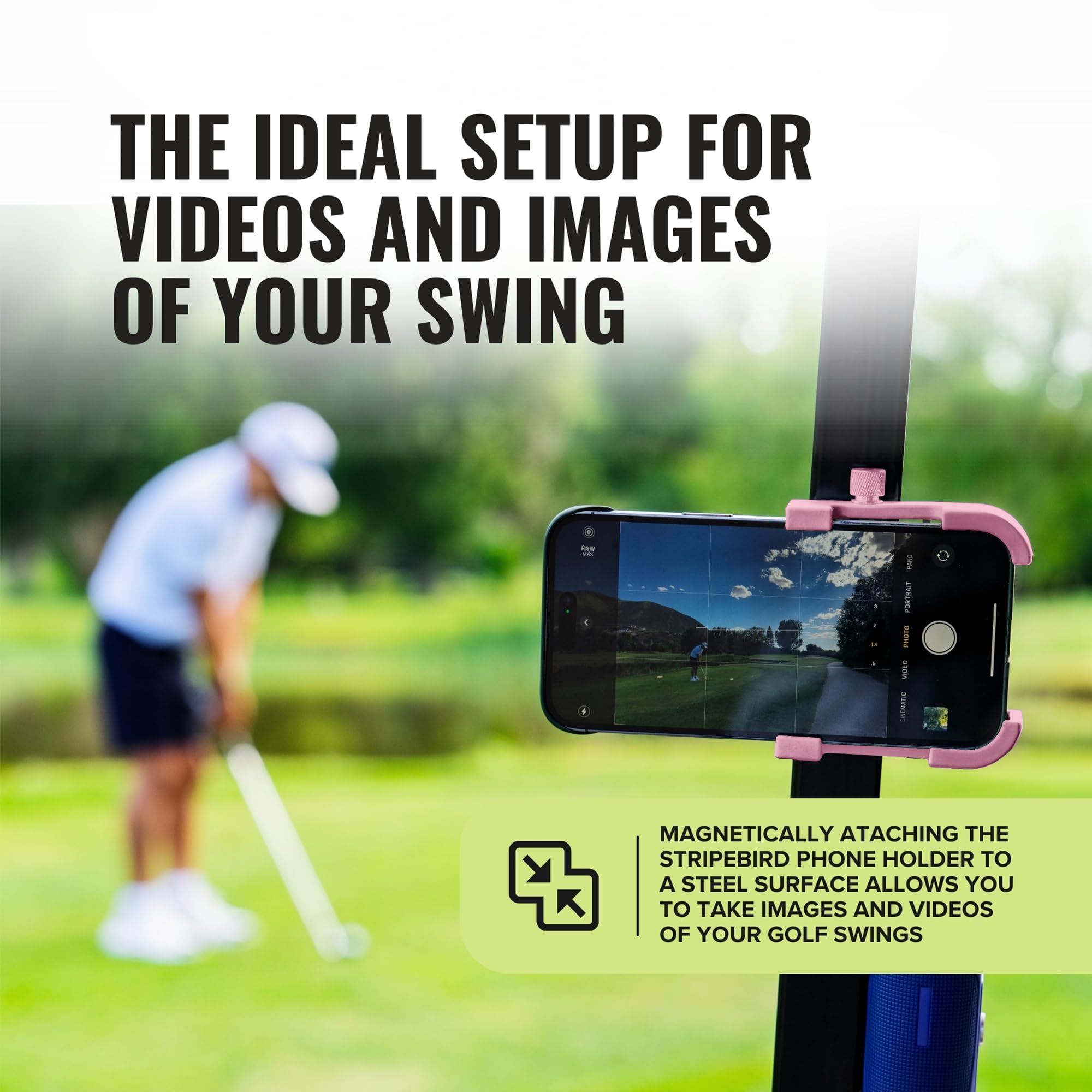 Stripebird - Magnetic Golf Cart Phone Holder - US Patented, Neodymium N52 Magnets - Golf Cart Phone Mount for iPhone & Samsung - Slim Golf Caddy Accessories for Men & Women
