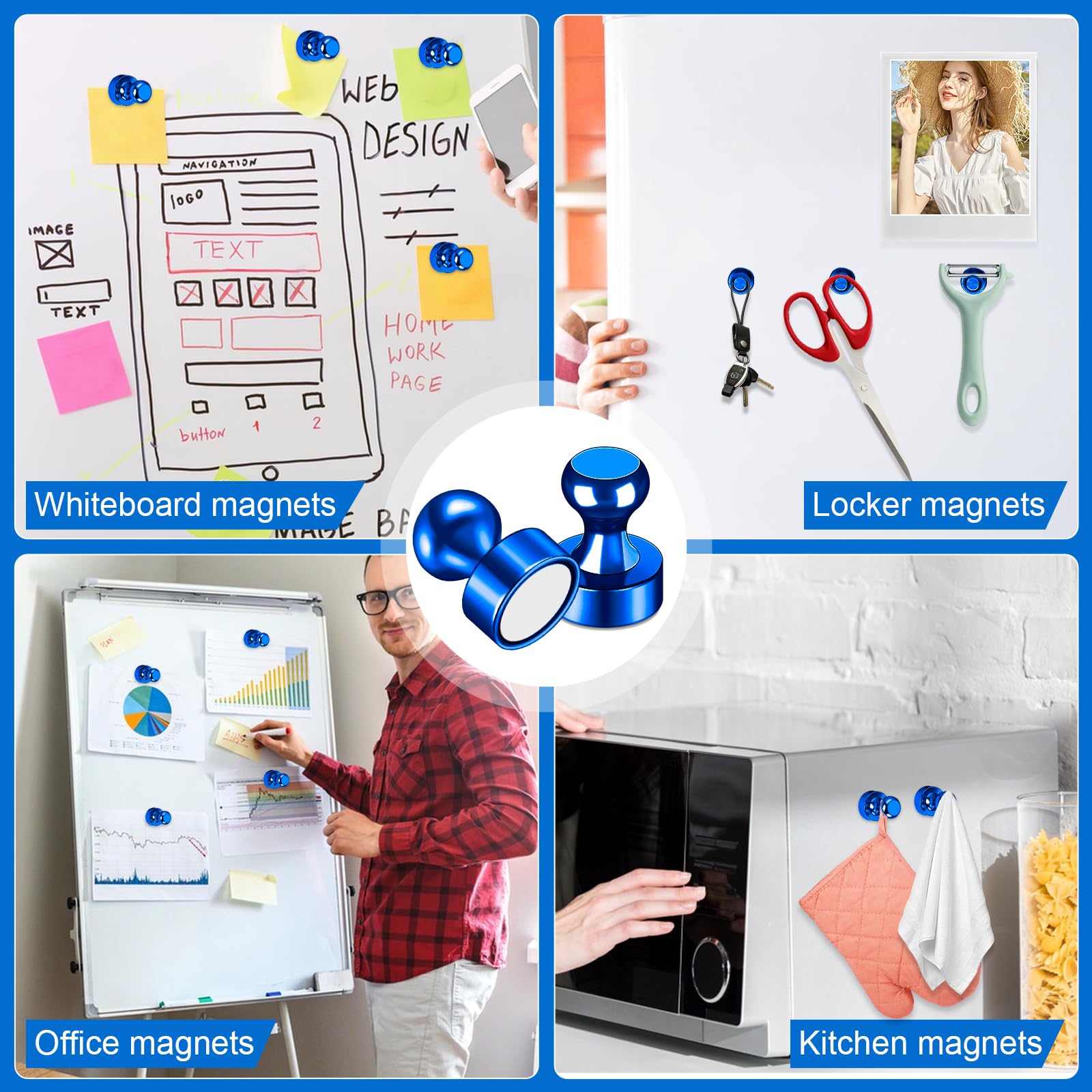 LOVIMAG Fridge Magnets 12Pcs Refrigerator Whiteboard Small Strong Magnet Classroom Kitchen Accessories Decorative Locker Set Decor Must Haves Office Calendar Refrigerador Magnetic Cute Crafts Black