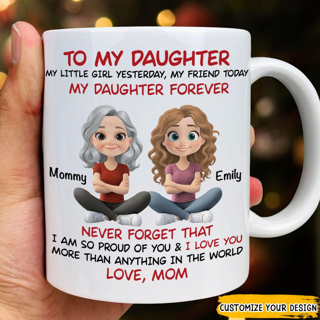 Wrappiness Personalized Mother Daughter Mug - Fuuny and Forever Love Between Mom and Her Girl Fully Customized Coffee Cup - Unique Gift for Mom and Daughter on Mothers Day, Birthday, 11oz/15oz Mug