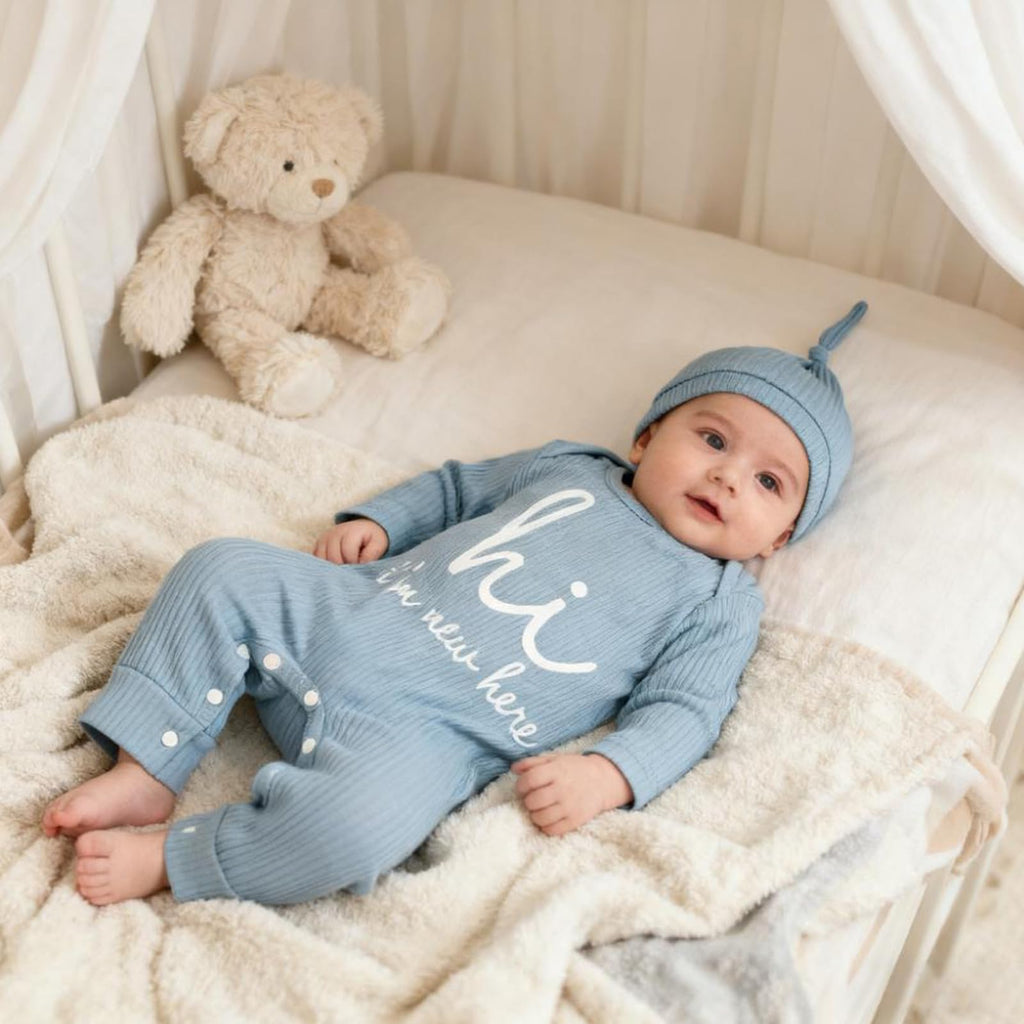 GRNSHTS Newborn Baby Boy Romper Coming Home Outfits Letter Print Bodysuit Jumpsuit+Hat+Gloves 3PCS Clothes Set