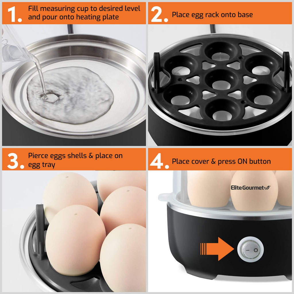 Elite Gourmet EGC115M Easy Egg Cooker Electric 7-Egg Capacity, Soft, Medium, Hard-Boiled Egg Cooker with Auto Shut-Off, Measuring Cup Included, BPA Free, Retro Mint