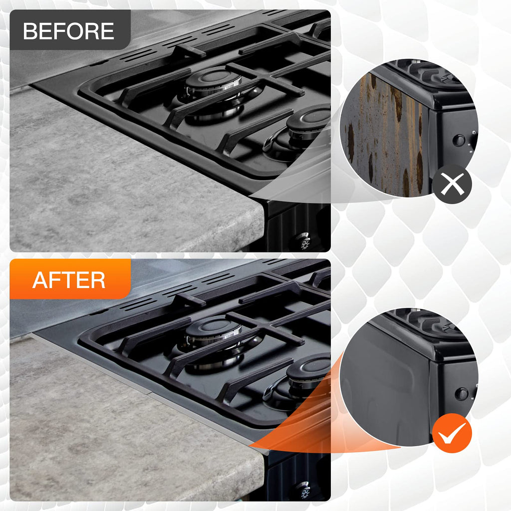 Stainless Steel Stove Gap Covers,Stove Gap Filler, Range Trim Kit, Stove Gap Guards, Heat Resistant and Easy to Clean, Easy retractable Length 13.8" to 27.5", Width 0.79",Black(2PCS)
