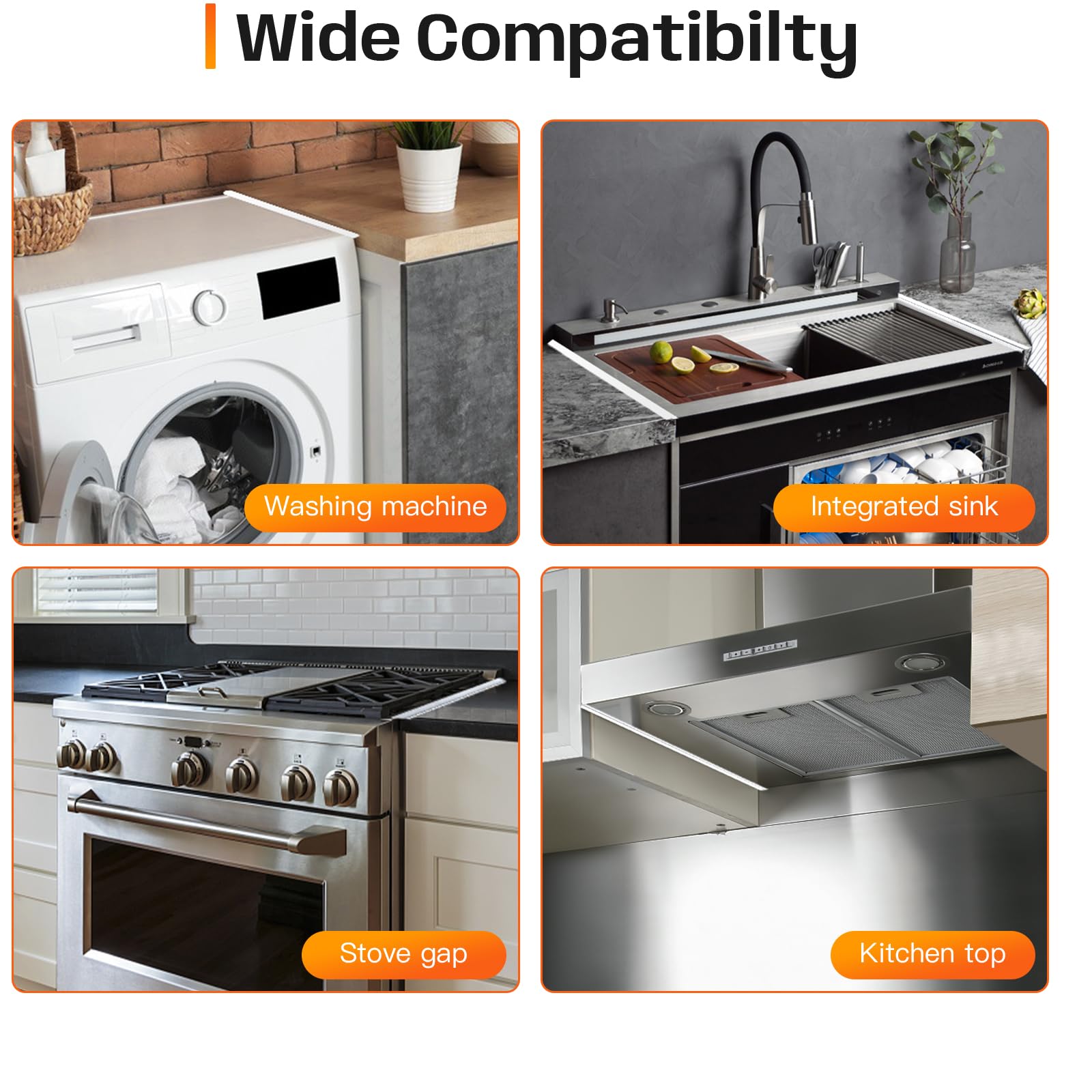 Stainless Steel Stove Gap Covers,Stove Gap Filler, Range Trim Kit, Stove Gap Guards, Heat Resistant and Easy to Clean, Easy retractable Length 13.8" to 27.5", Width 0.79",Black(2PCS)